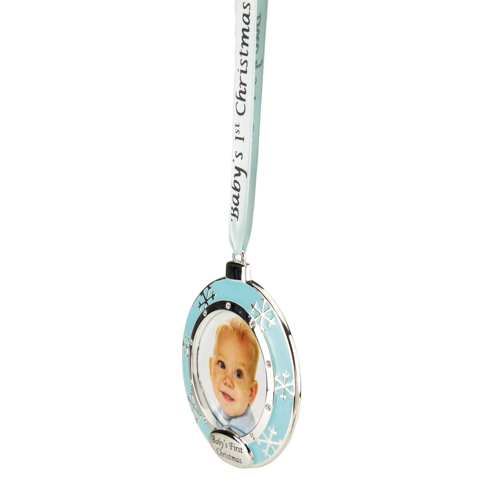 3" Blue & Silver "Baby's First Christmas" Framed Ornament