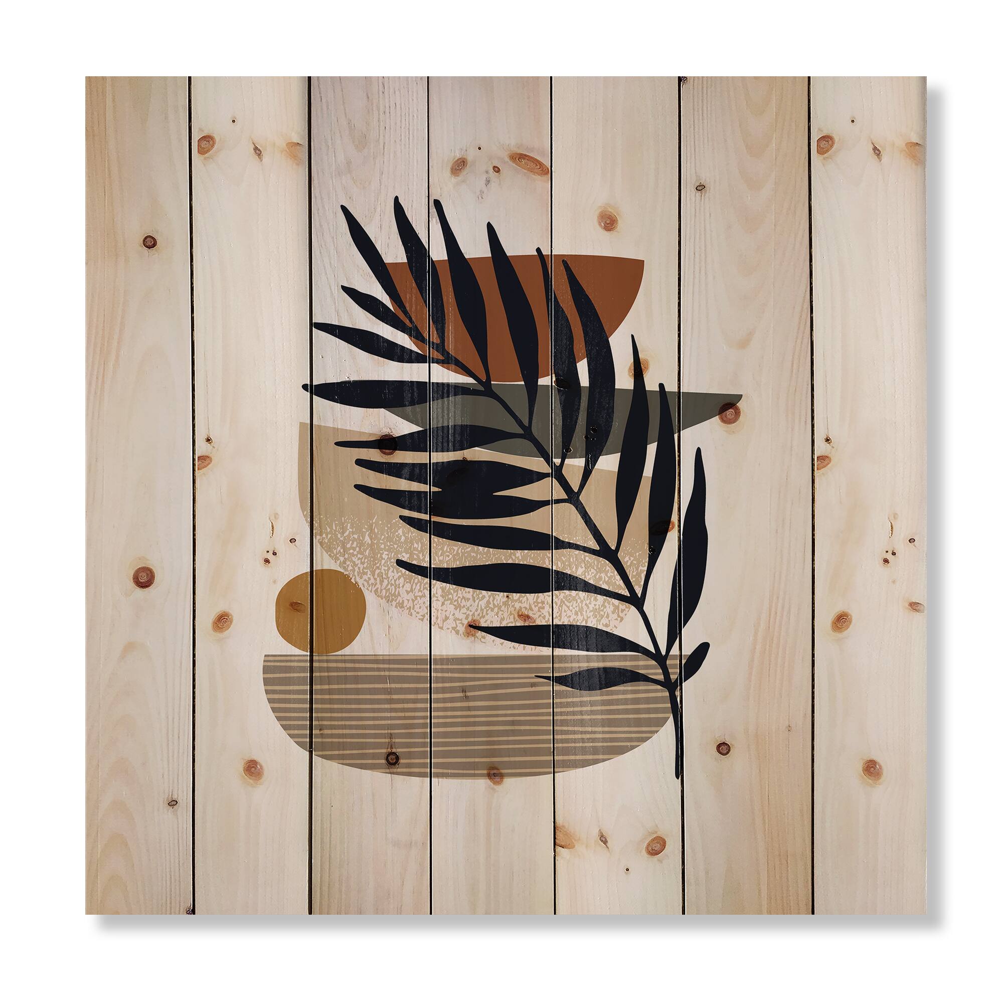 Designart - Tropical Leaf Silhouettes and Shapes IV - Modern Print on Natural Pine Wood
