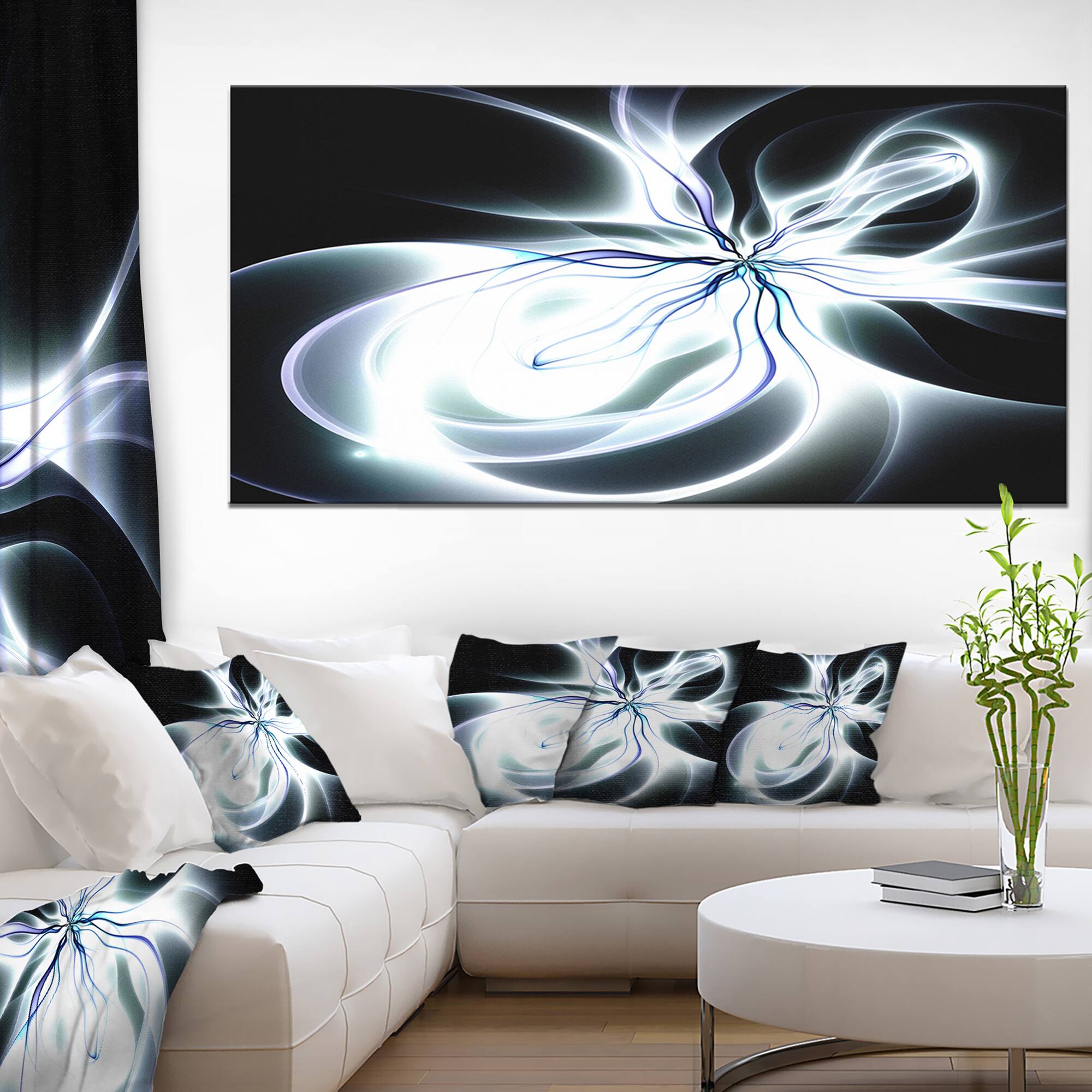 Designart - White Symmetrical Fractal Flower - Oversized Abstract Canvas Art Print