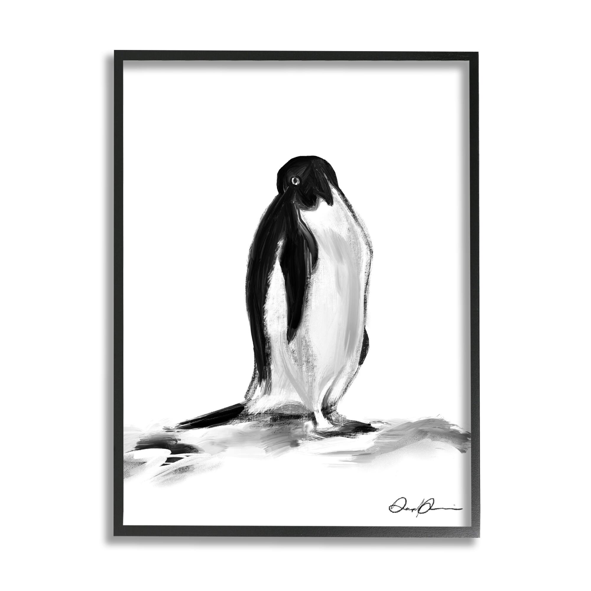 Stupell Industries Bashful Penguin Giclée Textured Black Framed Wall Art
