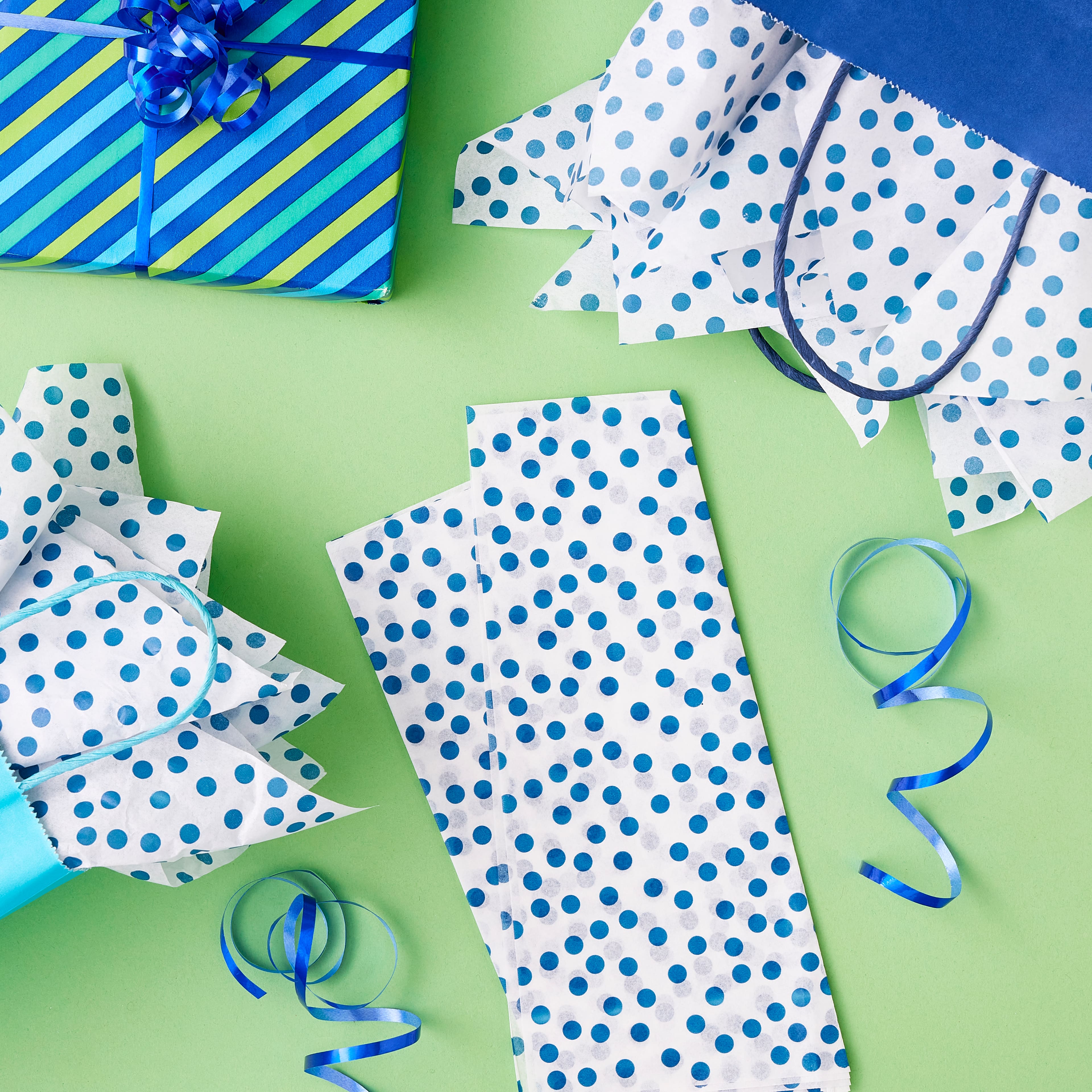 White & Navy Dotted Tissue Paper Sheets by Celebrate It™