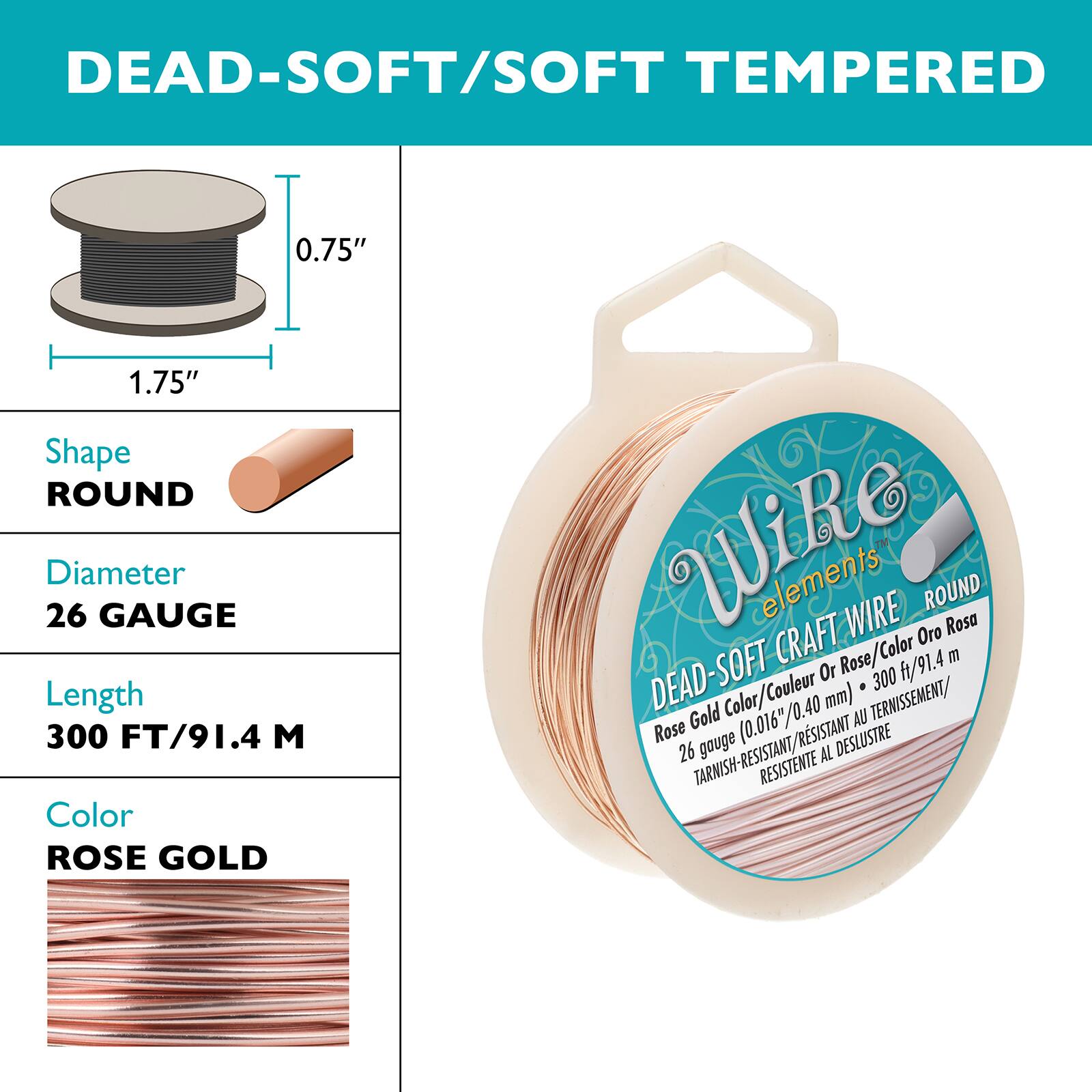 The Beadsmith&#xAE; Wire Elements&#x2122; 26 Gauge Tarnish Resistant Soft Temper Wire, 300ft.