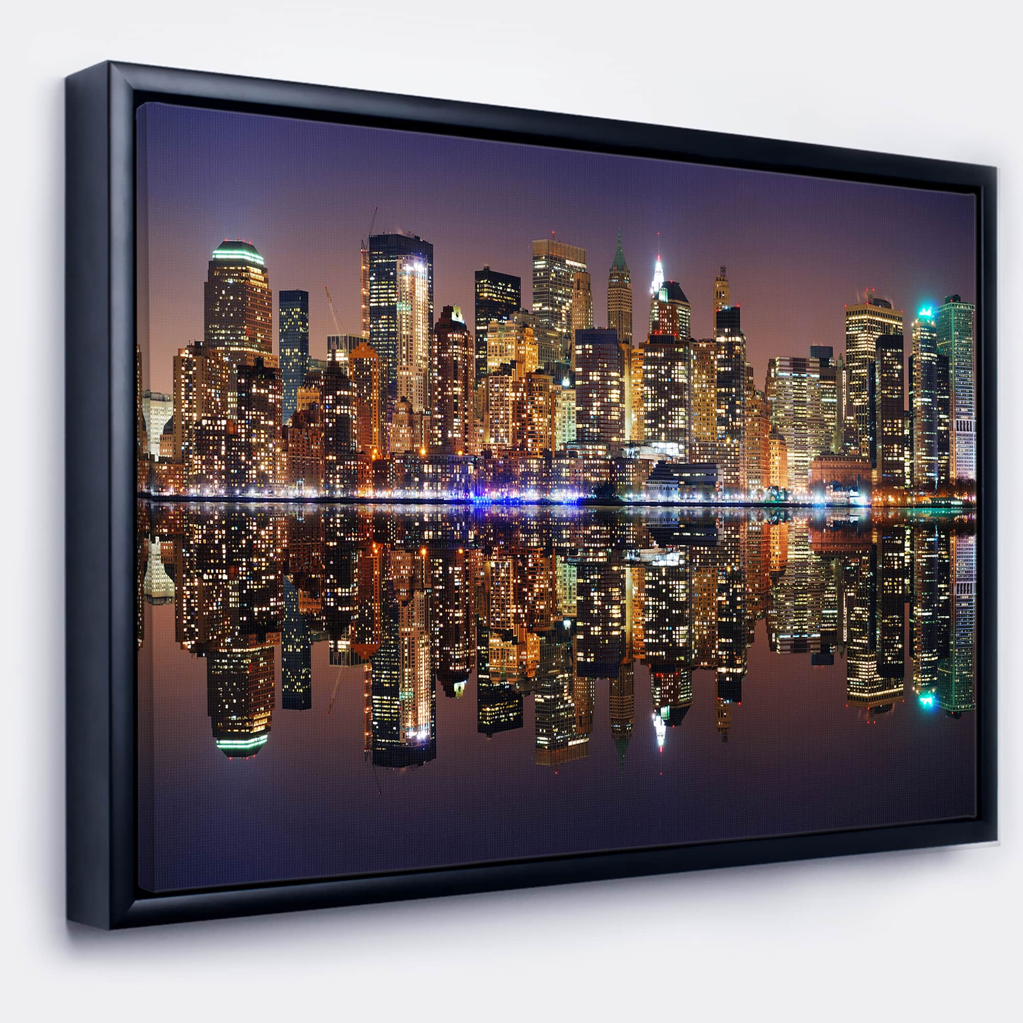 Designart - City of Manhattan Panorama - Cityscape Photo Canvas Print in Black Frame