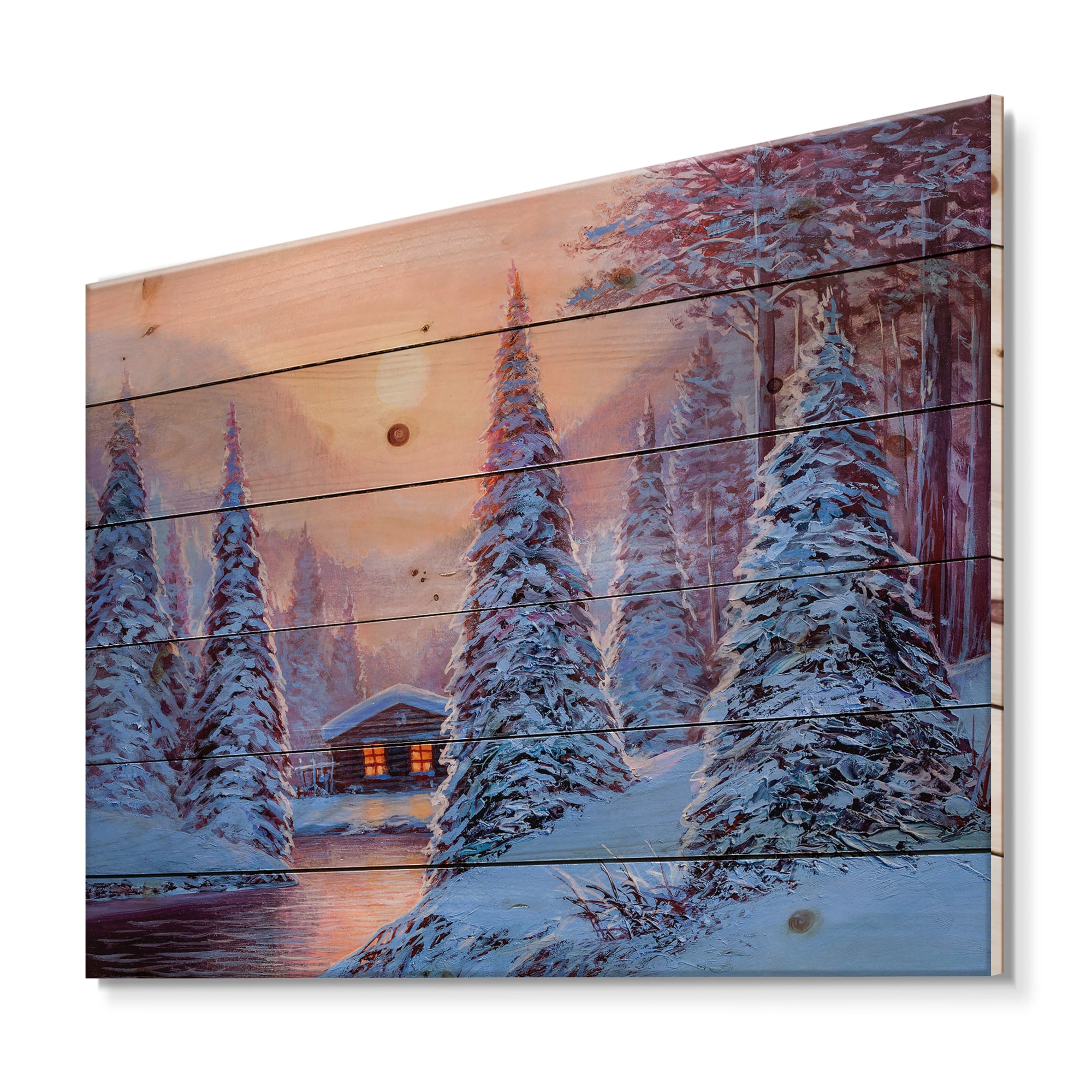 Designart - Winter Landscape & The River House In The Woods I