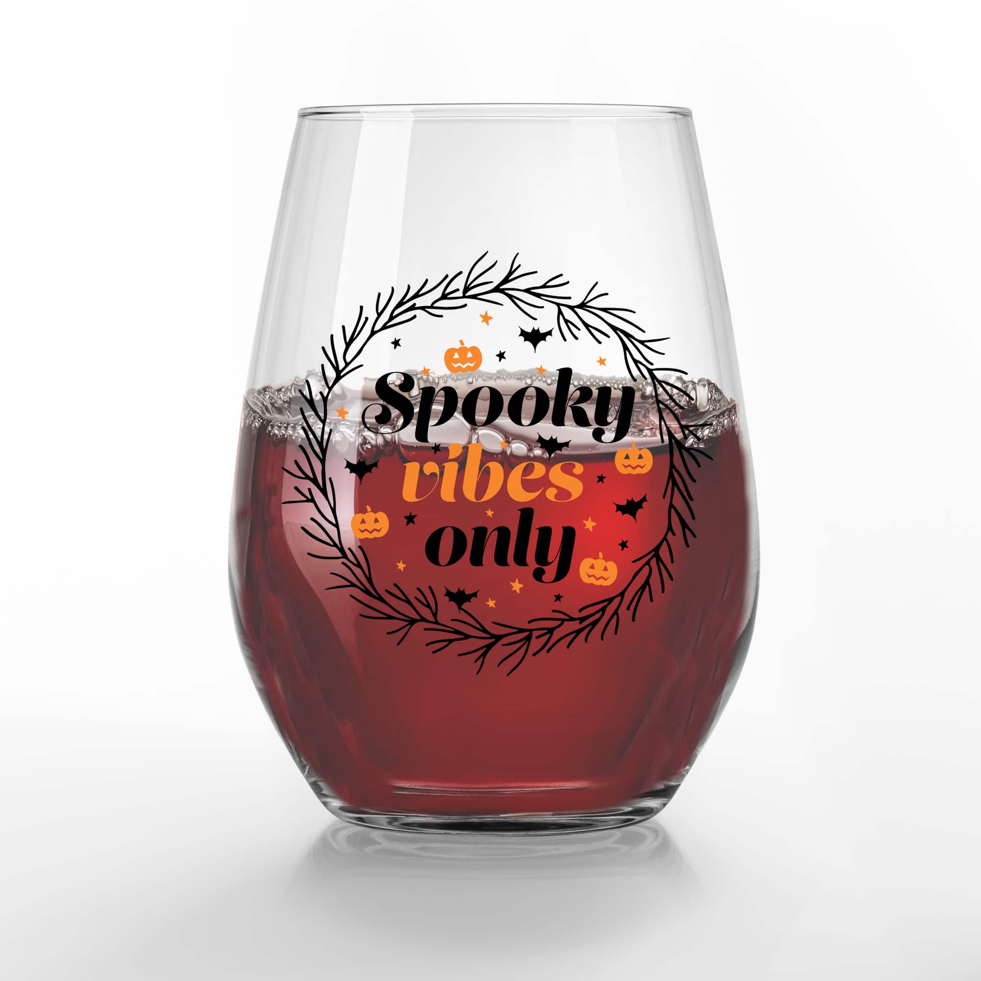 Spooky Vibes Only 15oz. Printed Stemless Wine Glass