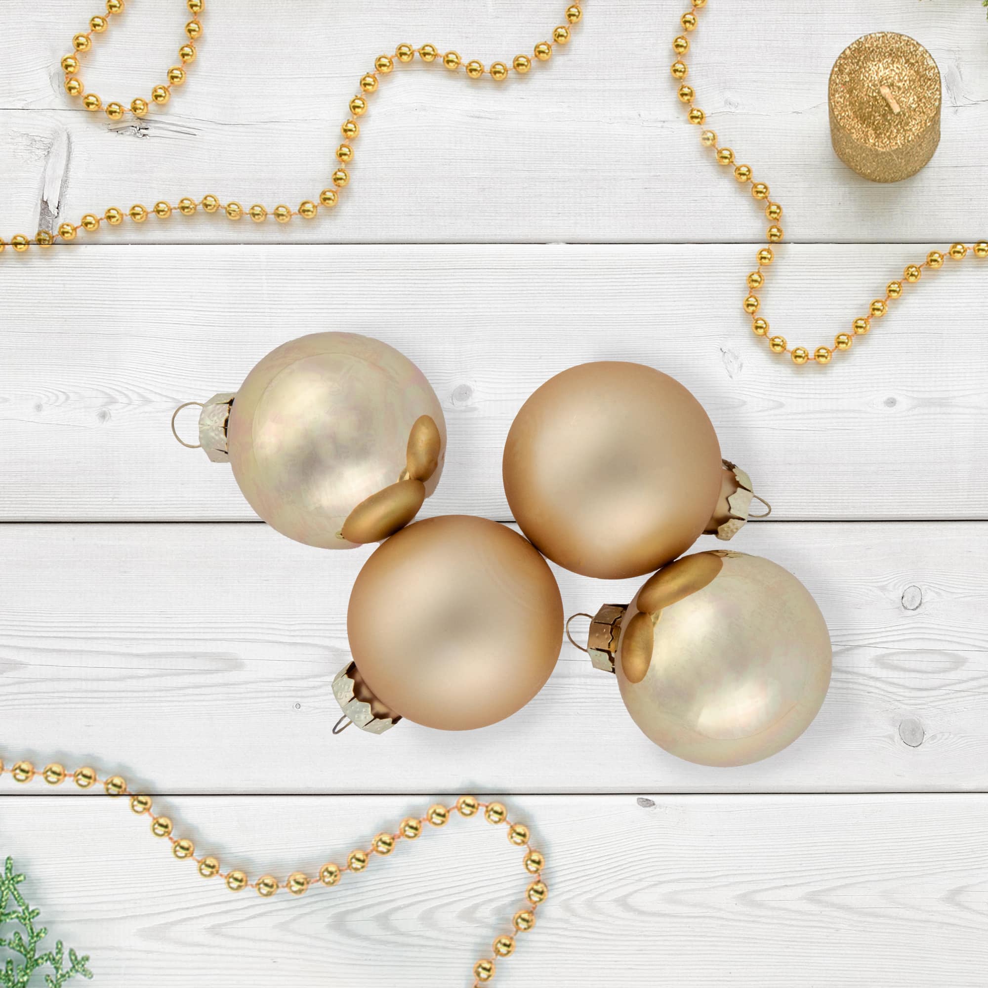 10ct. 1.75&#x22; Champagne Gold Shiny and Matte Glass Christmas Ball Ornaments