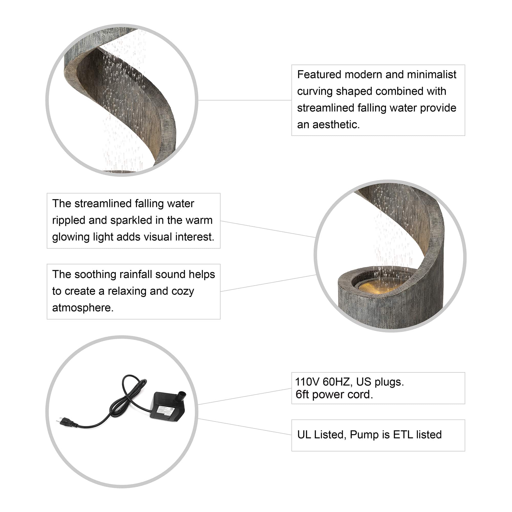 Glitzhome® 3.5ft. Curving Shaped Outdoor LED Fountain