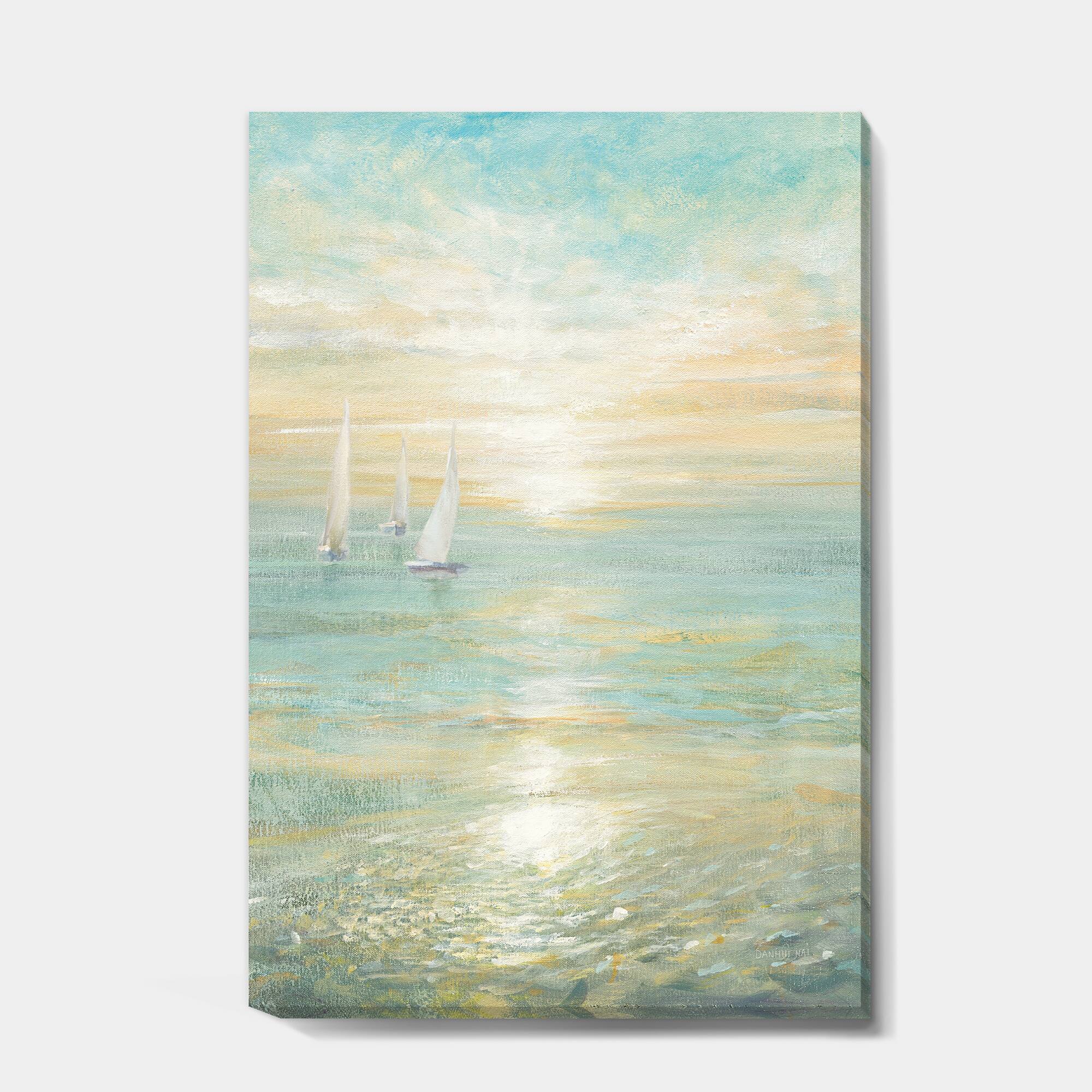 Designart - Sunrise Boat I - Nautical & Coastal Premium Canvas Wall Art