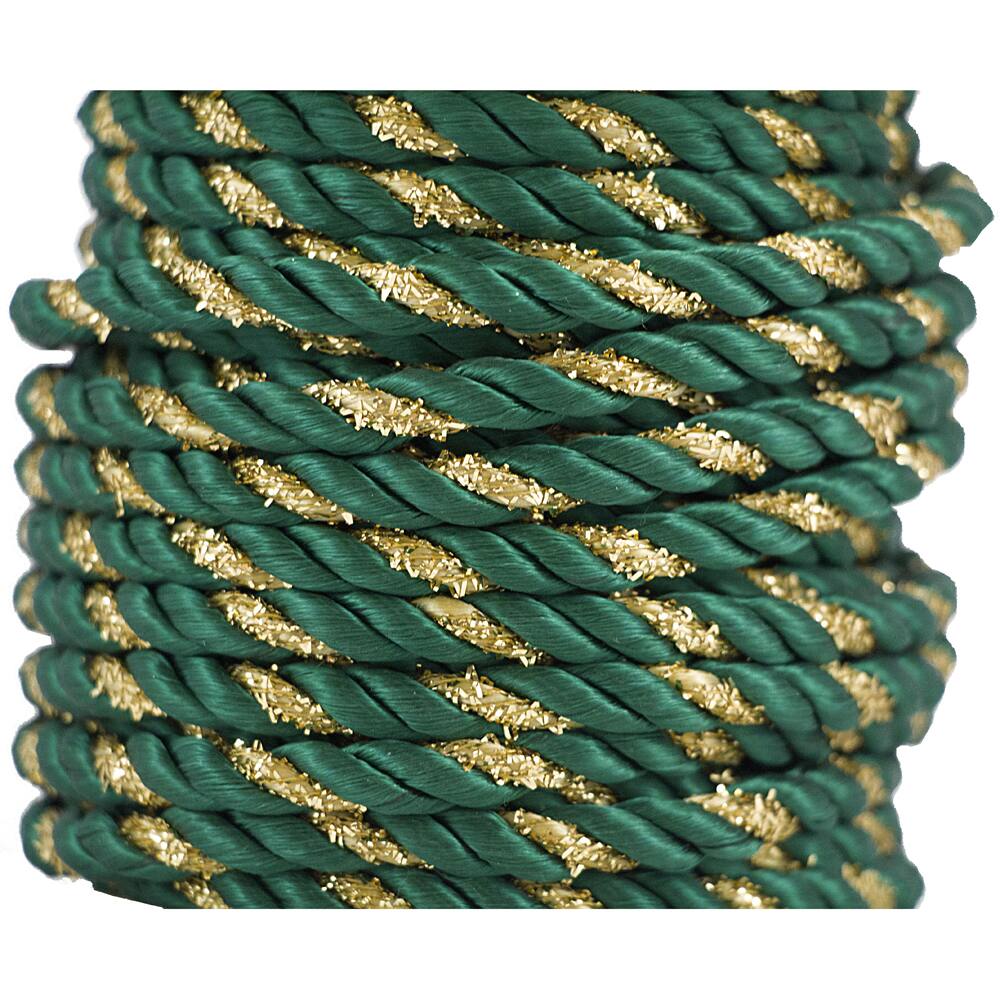 JAM Paper 3/8" x 15yd. Green with Gold Decorative Rope Ribbon