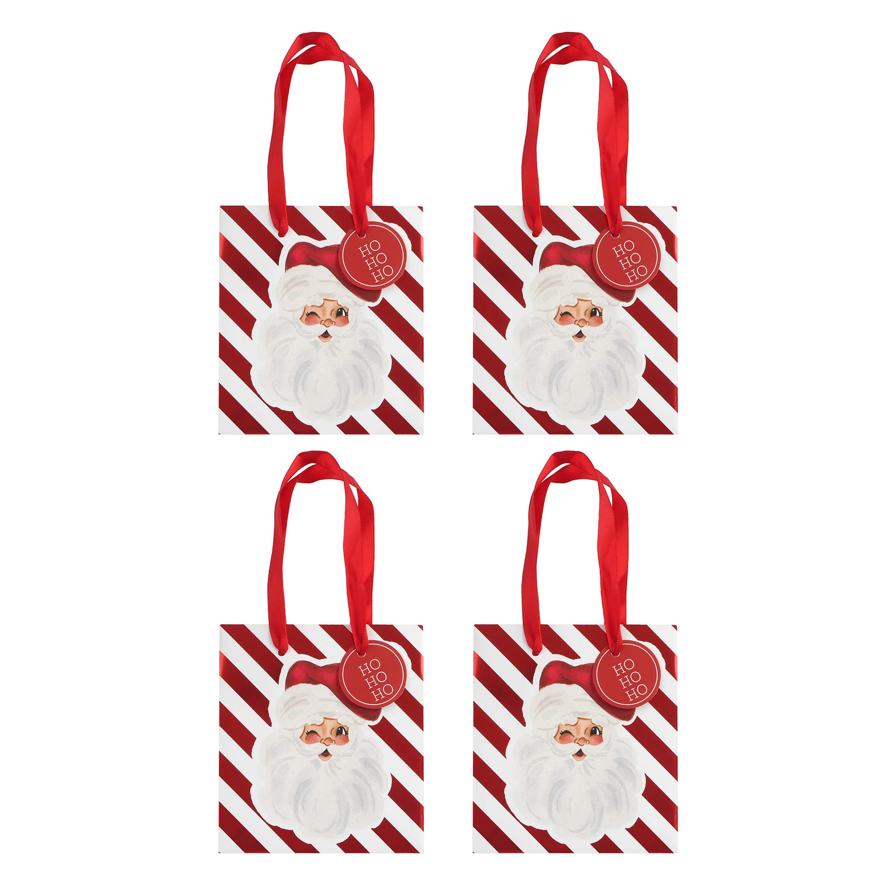 Mini Red Striped Santa Gift Bags, 4ct. by Celebrate It&#x2122; Christmas