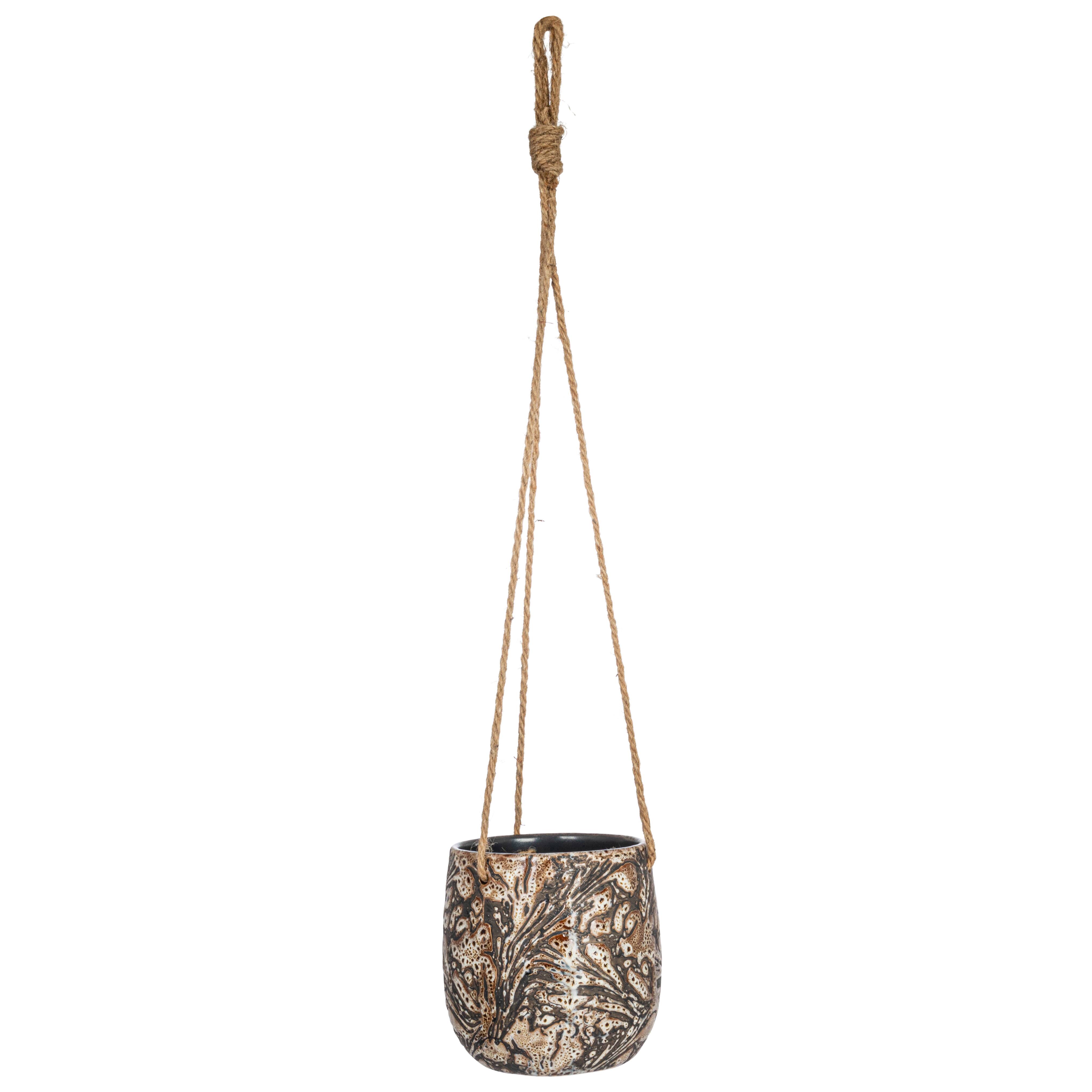 Hello Honey® 5" Brown Hanging Stoneware Planter with Rope