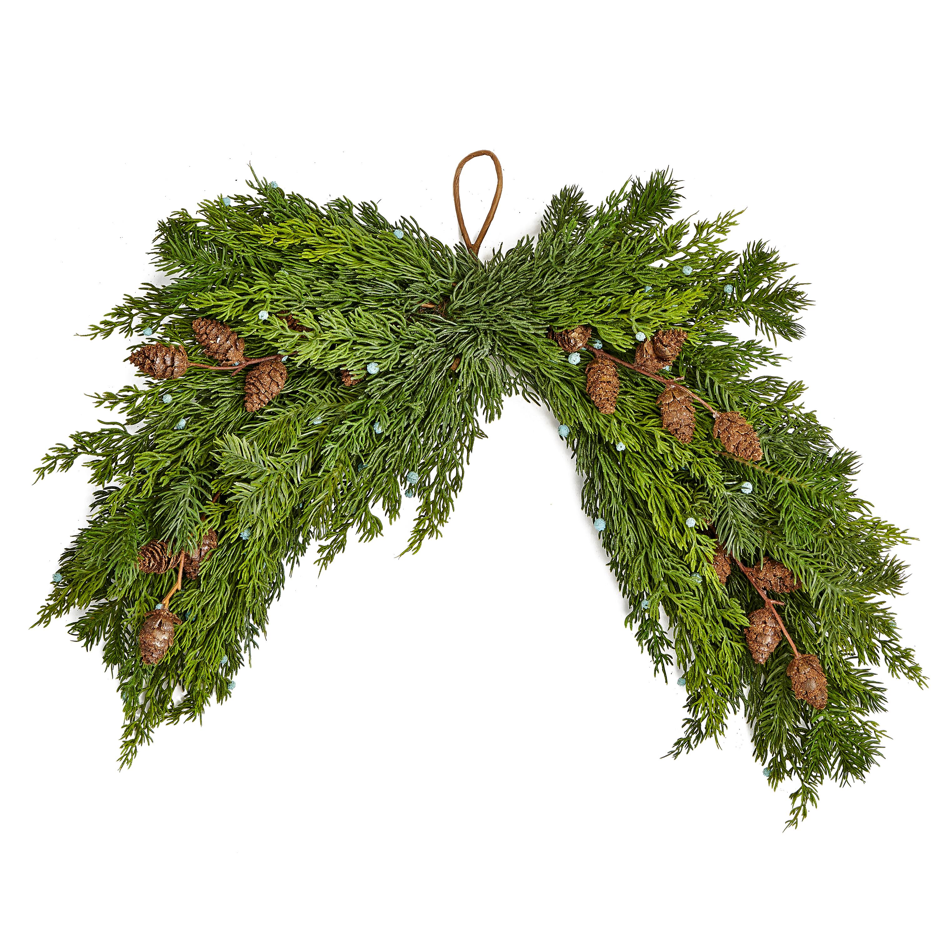 21" Christmas Artificial Evergreen Pine Juniper with Seed Cone Swag