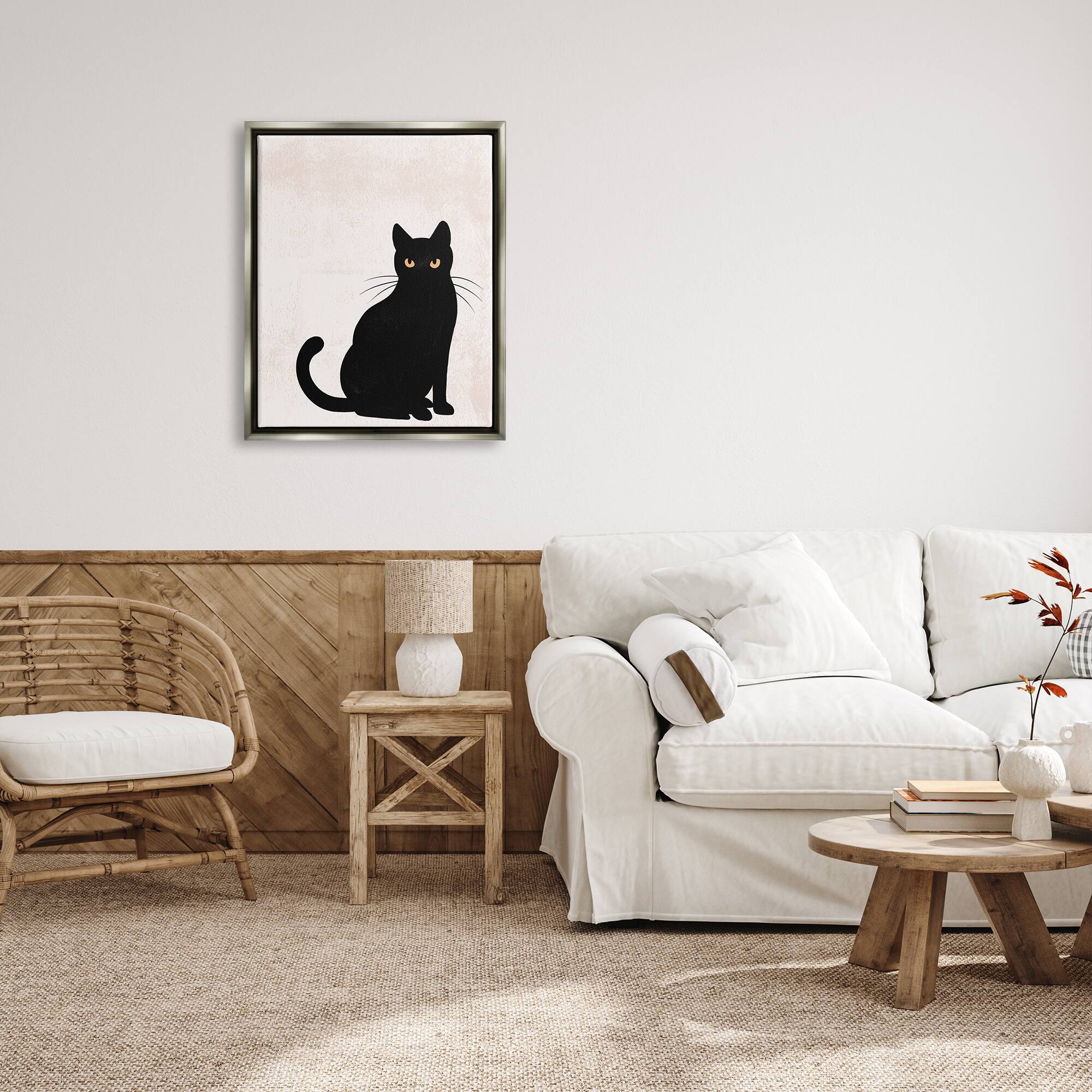 Stupell Industries Halloween Black Cat Silhouette Framed Floater Canvas Wall Art