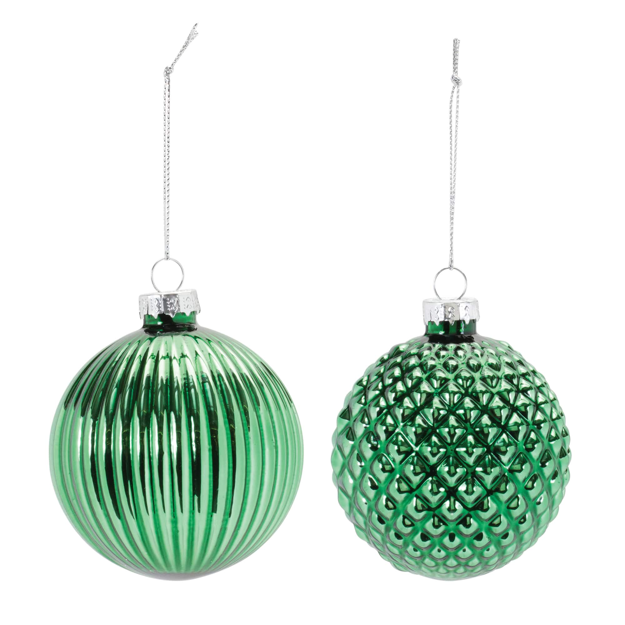 12ct. Green Textured Glass Ball Ornaments