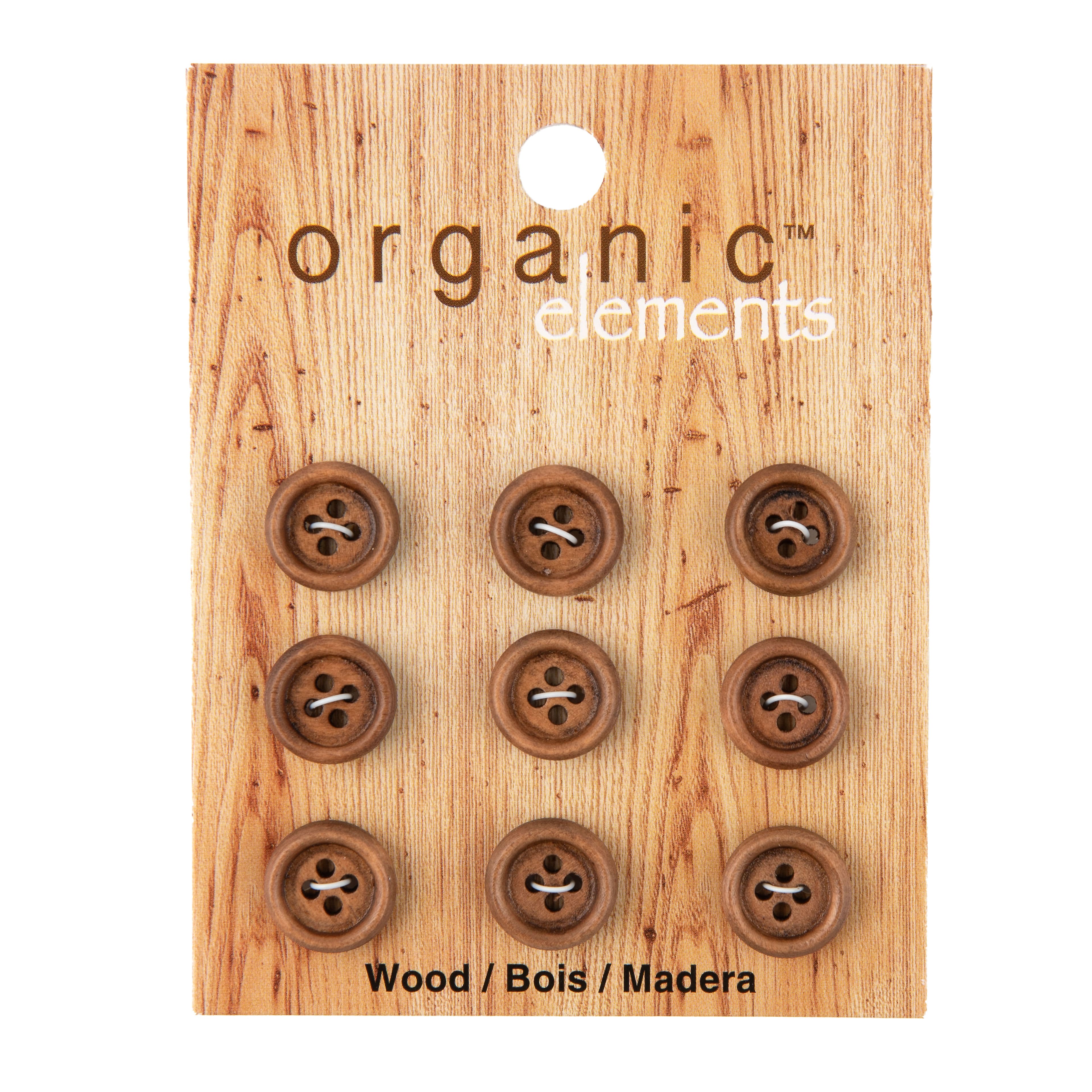 Organic Elements 1/2&#x22; Brown Wood Buttons, 9ct.