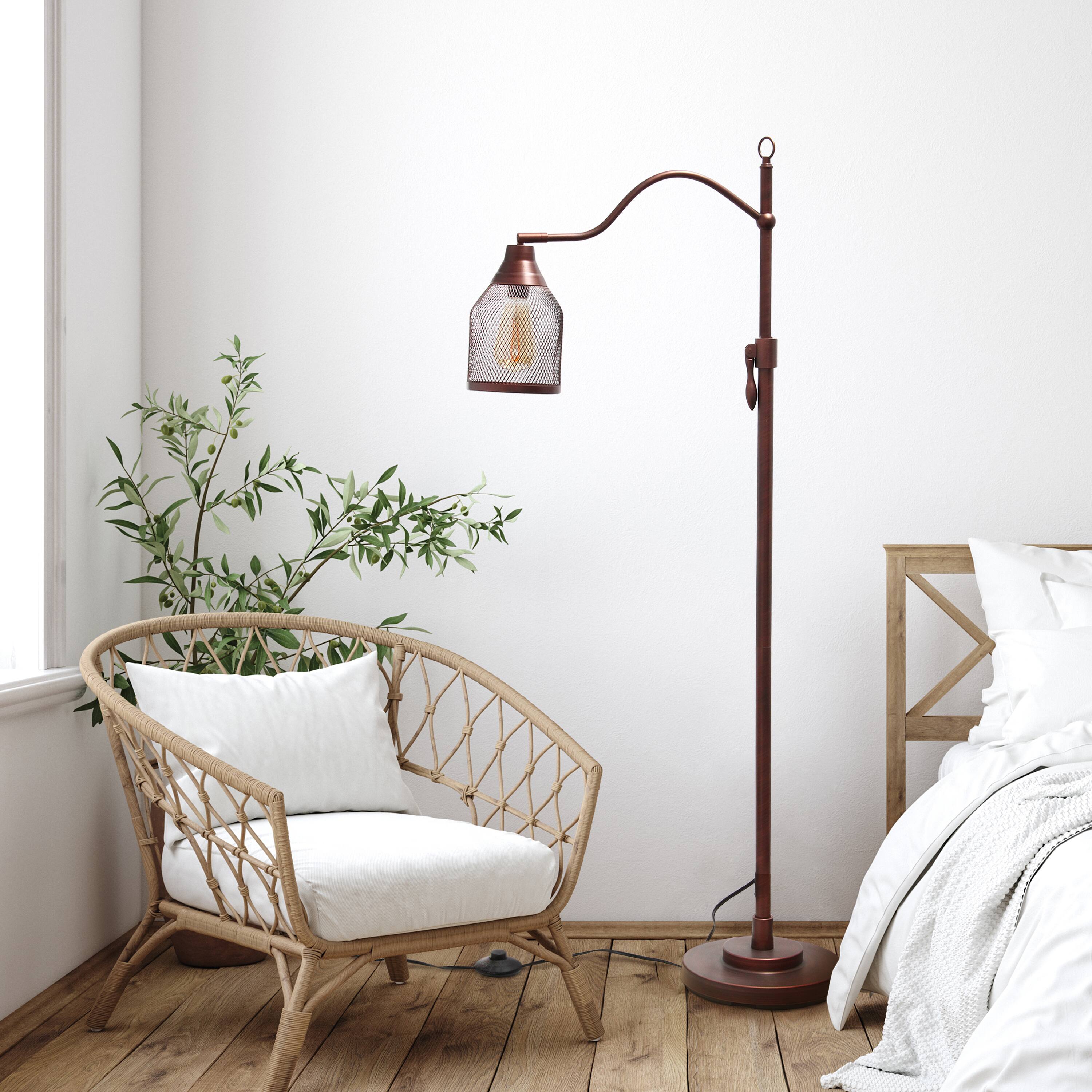 Lalia Home 5ft. Red Bronze Vintage Arched Floor Lamp with Iron Mesh Shade