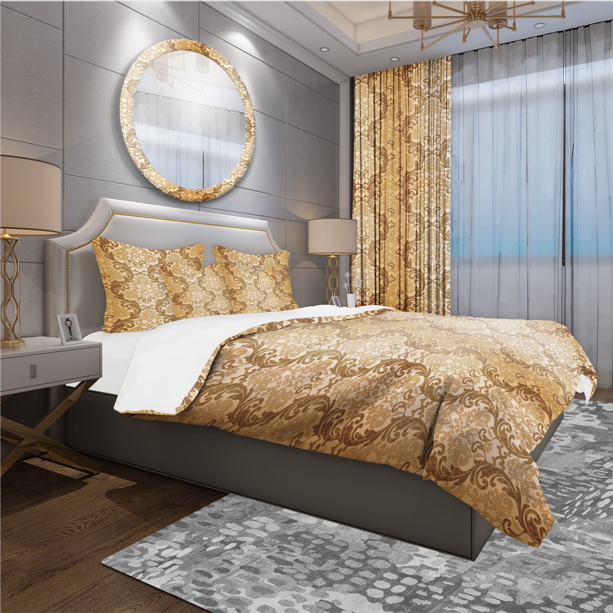 Designart &#x27;Damask pattern&#x27; Mid-Century Modern Bedding Set - Duvet Cover &#x26; Shams