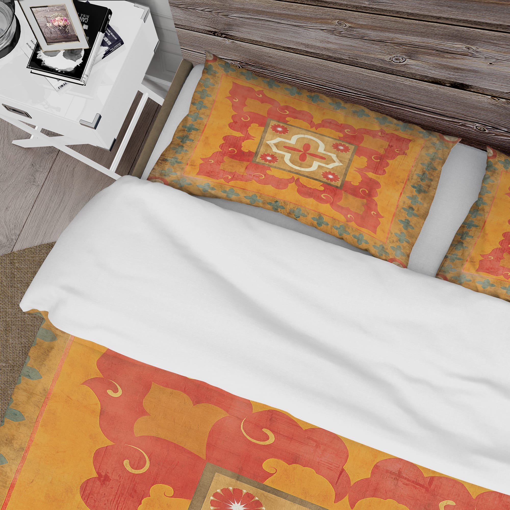 Designart 'Moroccan Orange Tiles Collage II' Cottage Bedding Set - Duvet Cover & Shams