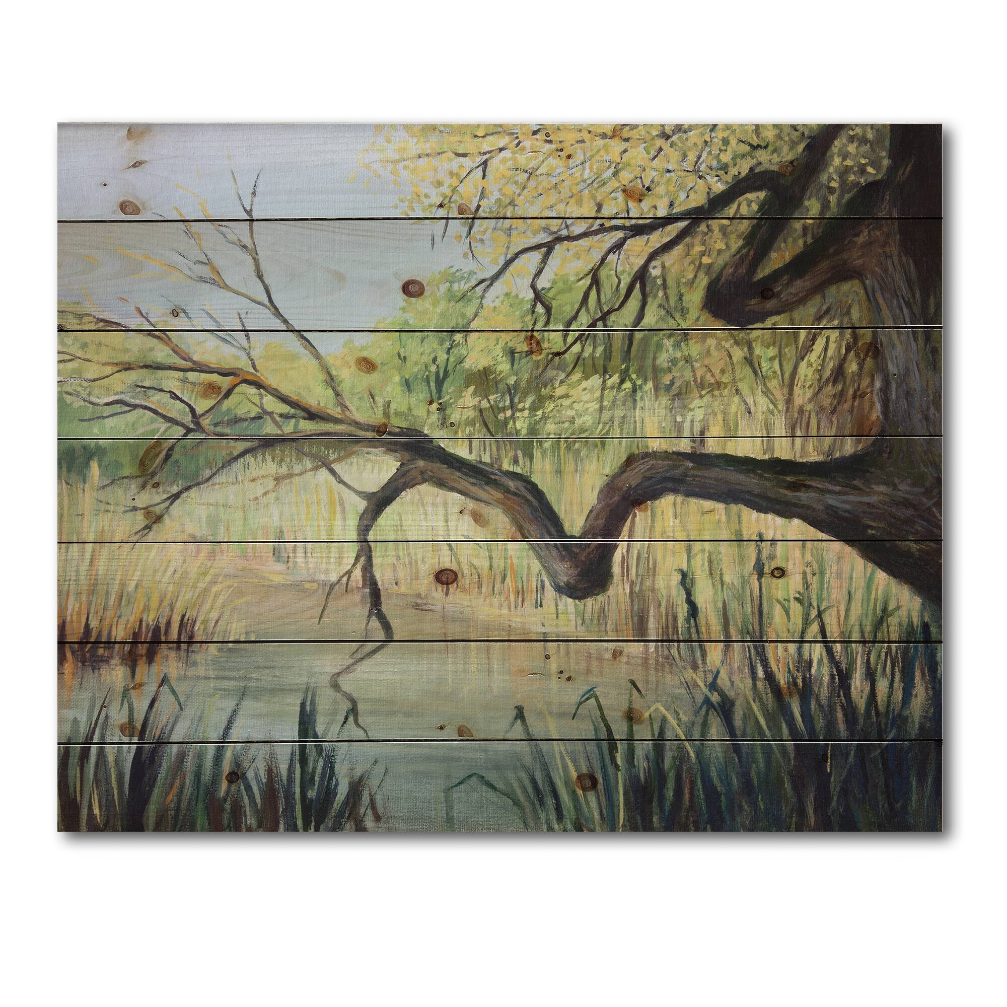 Designart - The Lake of Silence - Lake House Print on Natural Pine Wood