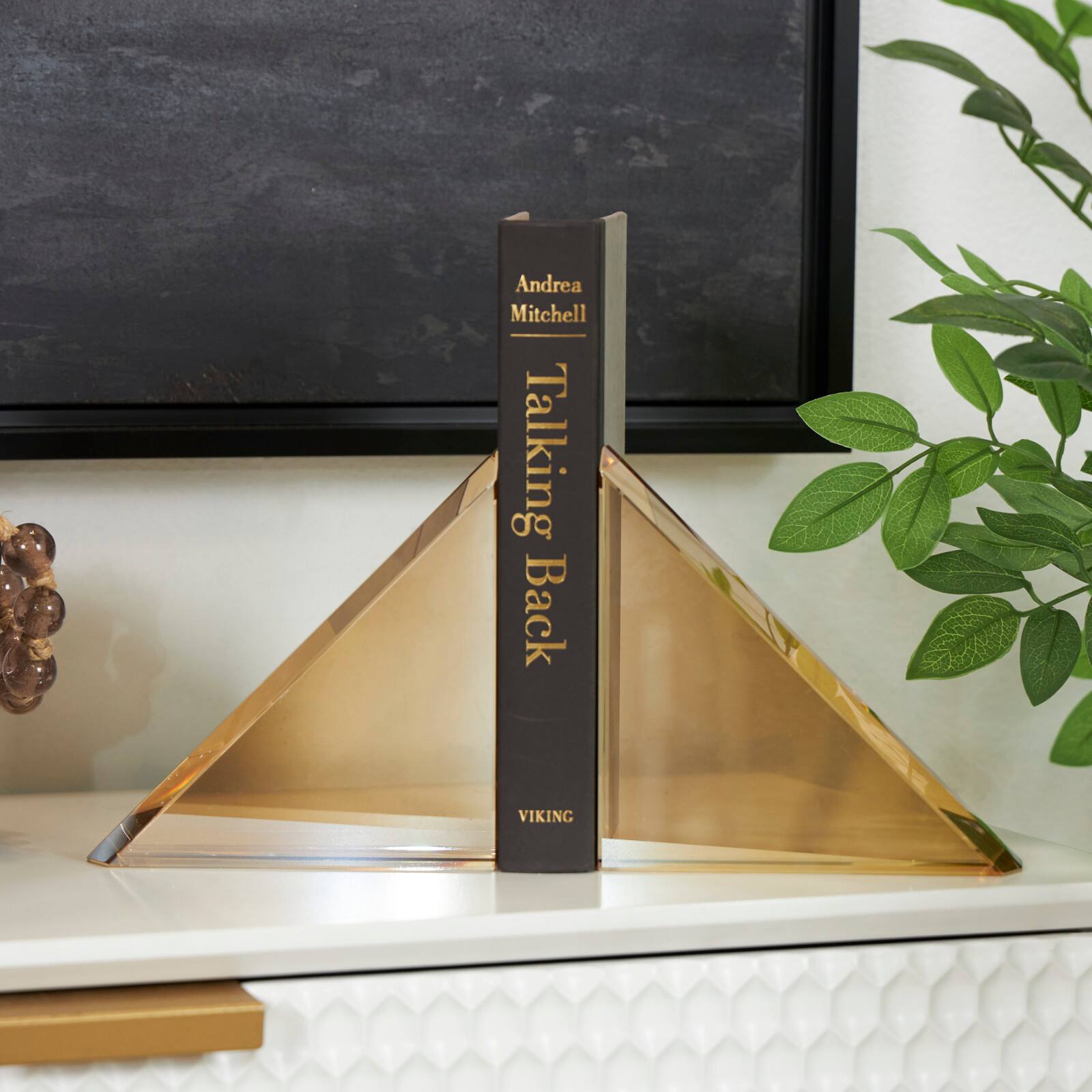 6" Gold Crystal Geometric Pyramid Shaped Bookends Set