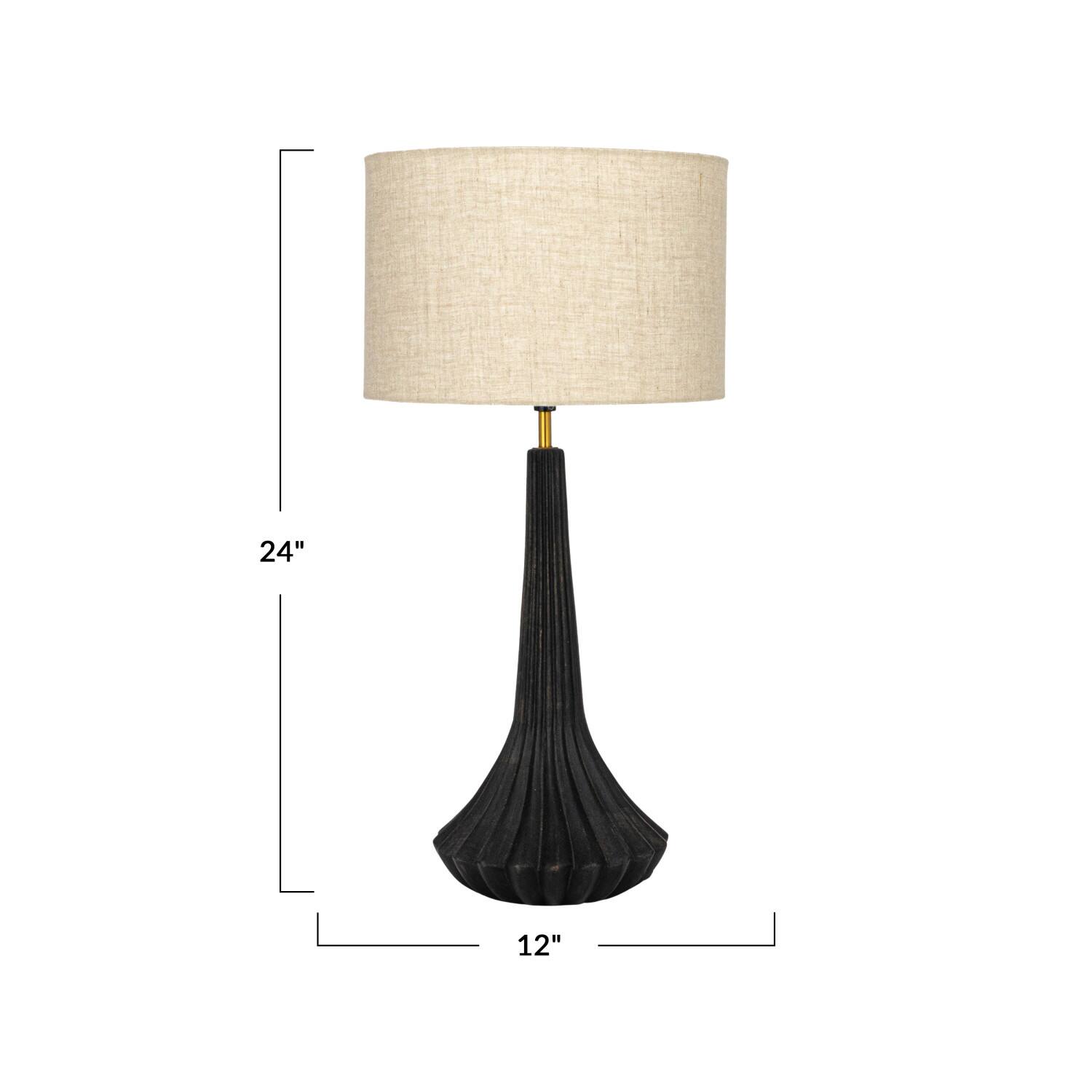 Hello Honey® 24" Black & Natural Mango Wood Pleated Table Lamp with Linen Shade