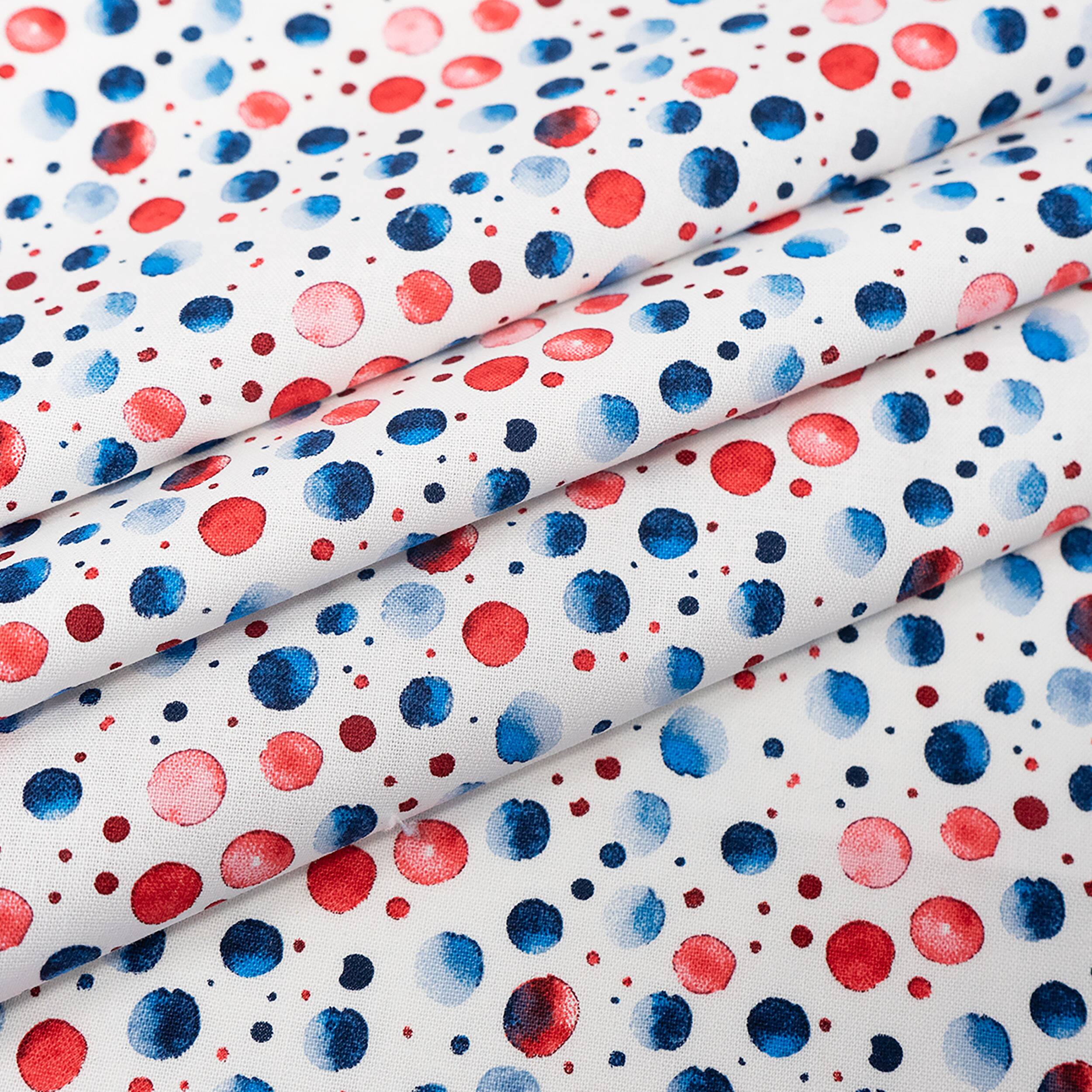 SINGER Red, White & Blue Watercolor Dots Cotton Fabric