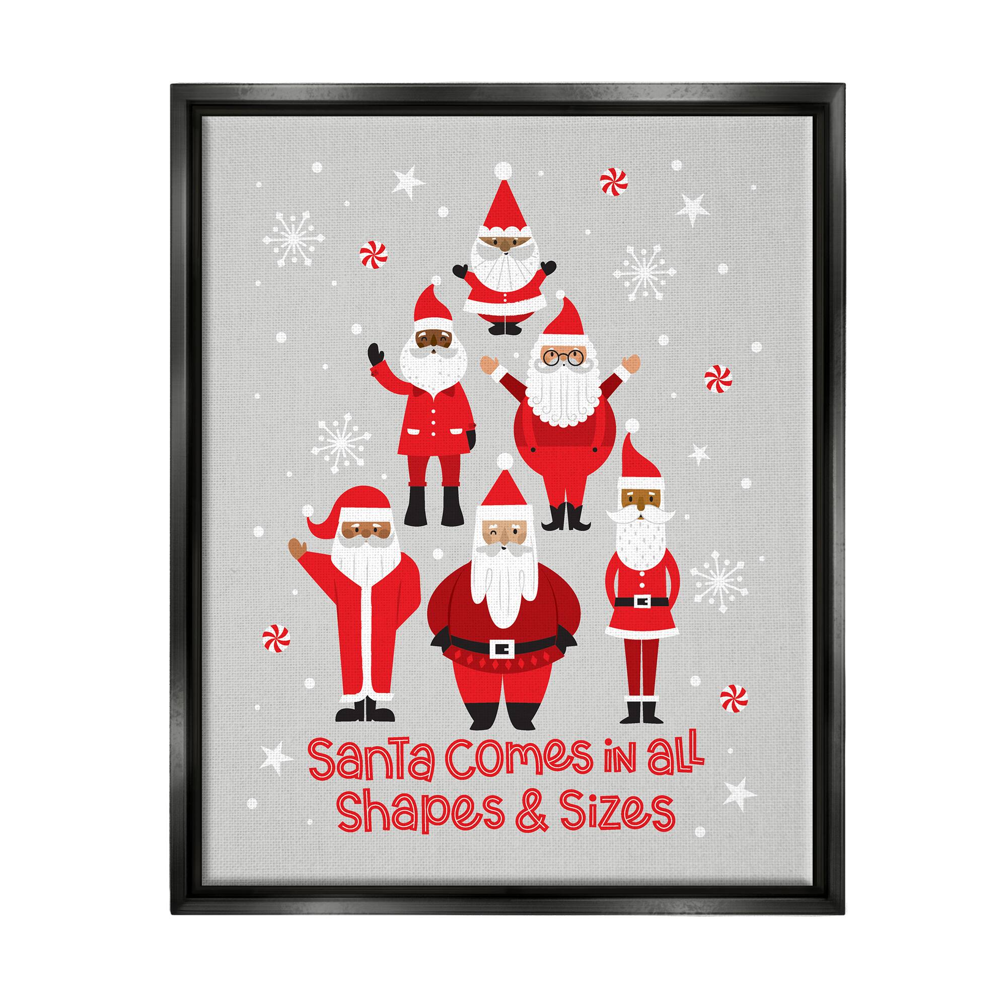 Stupell Industries Santa All Shapes & Sizes Christmas Phrase Framed Floater Canvas Wall Art