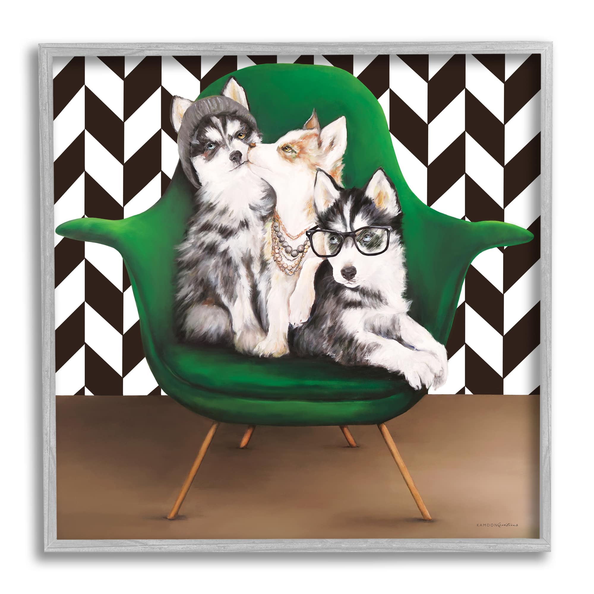 Stupell Industries Hipster Dogs Green Mod Chair Modern Room Interior Framed Wall Art