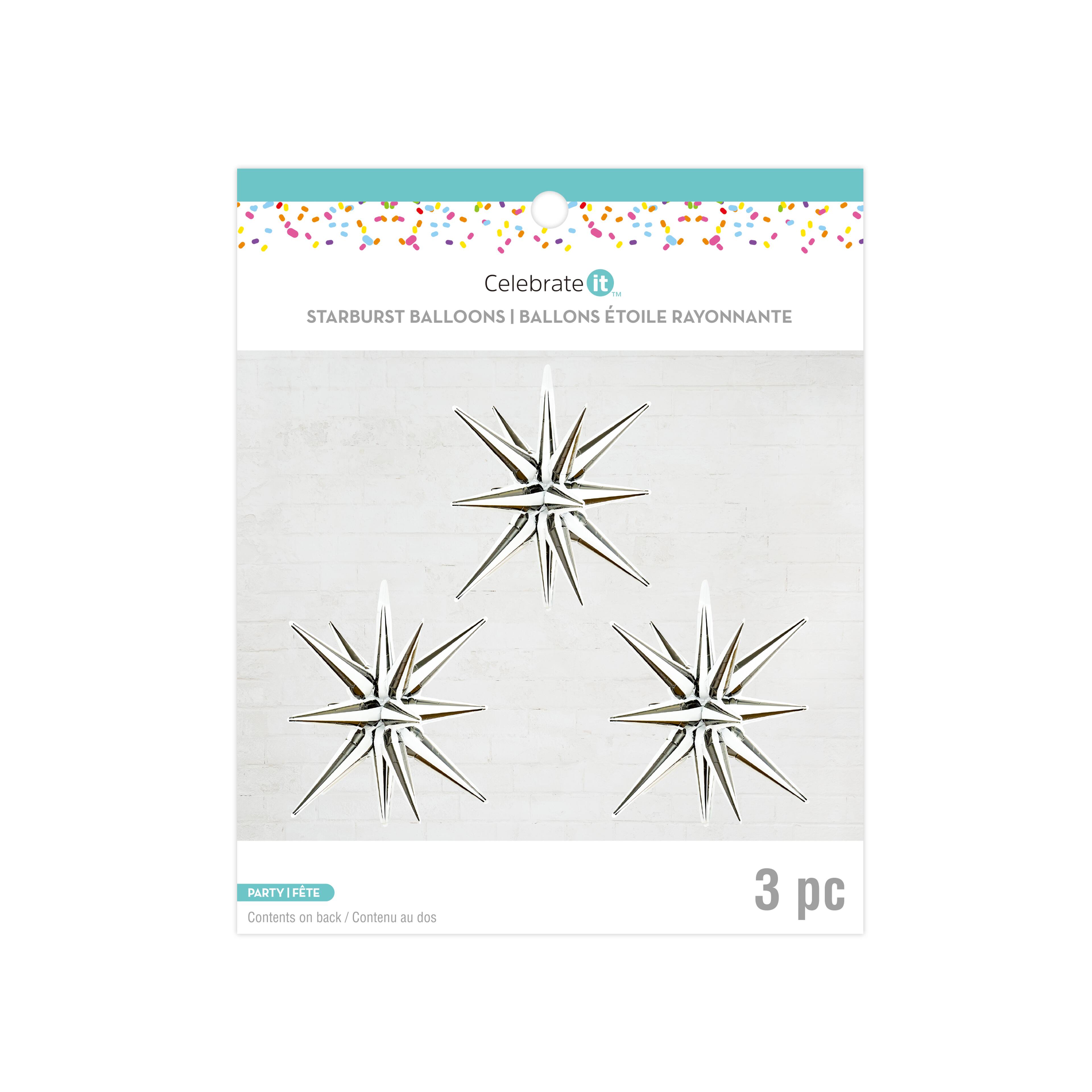 6 Packs: 3 ct. (18 total) 26" Black & White Stripes Starburst Foil Balloons by Celebrate It™