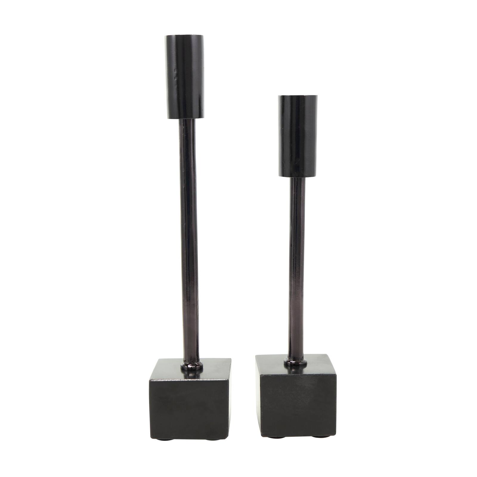 Black Aluminum Slim Candle Holder with Block Base Set