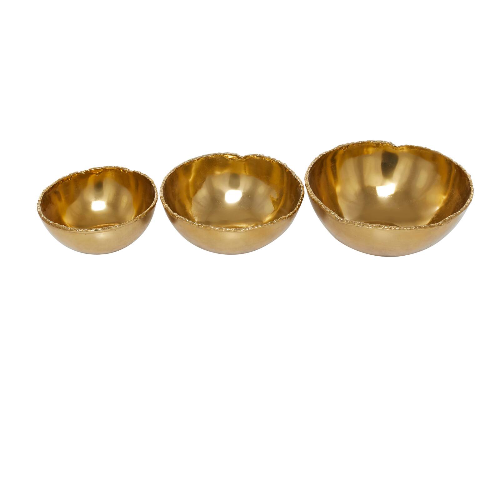 Set of 3&#x22; Gold Aluminum Modern Decorative Bowl, 6&#x22; x 14&#x22; x 14&#x22;