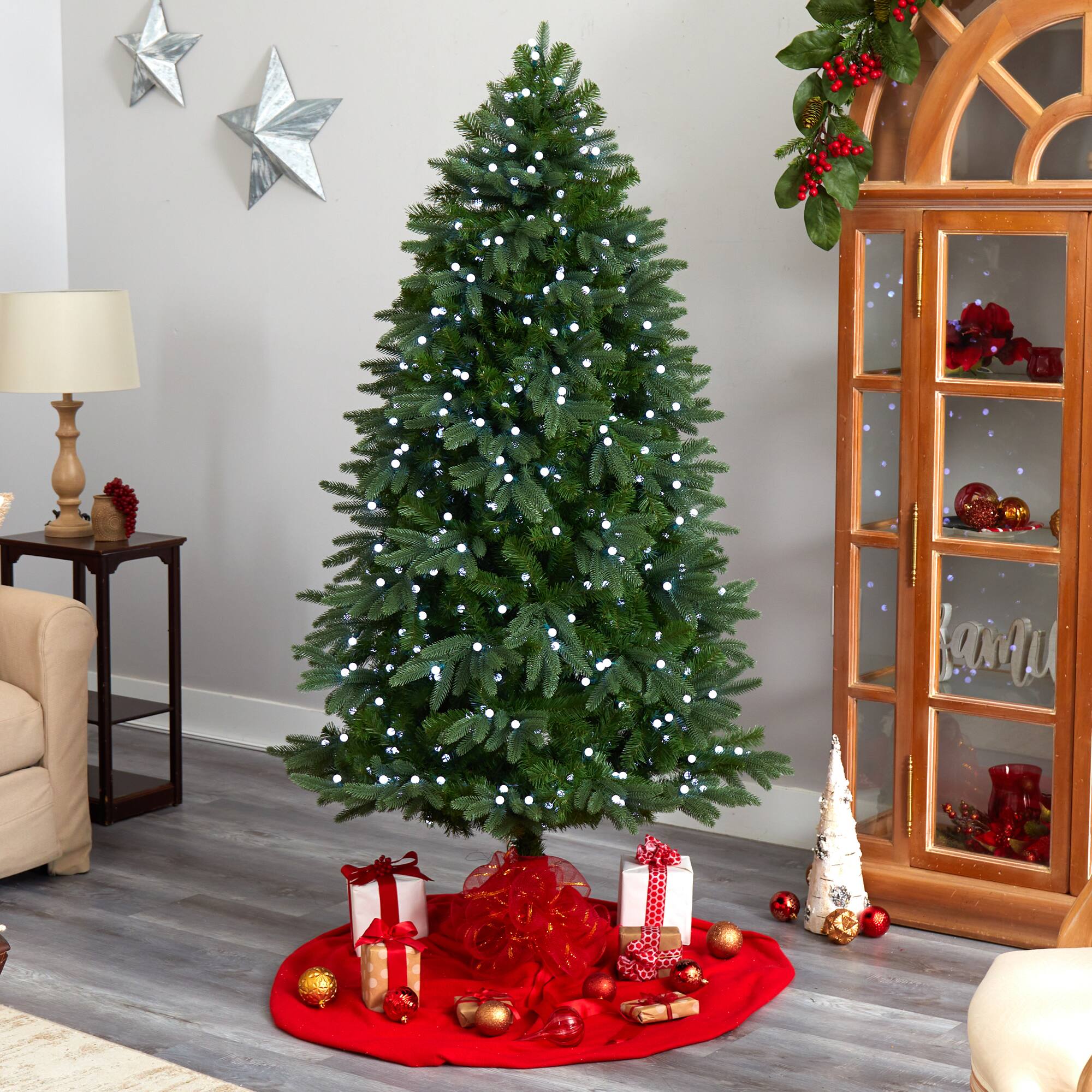 6.5ft. Pre-Lit Fraser Fir Artificial Christmas Tree, White LED Lights