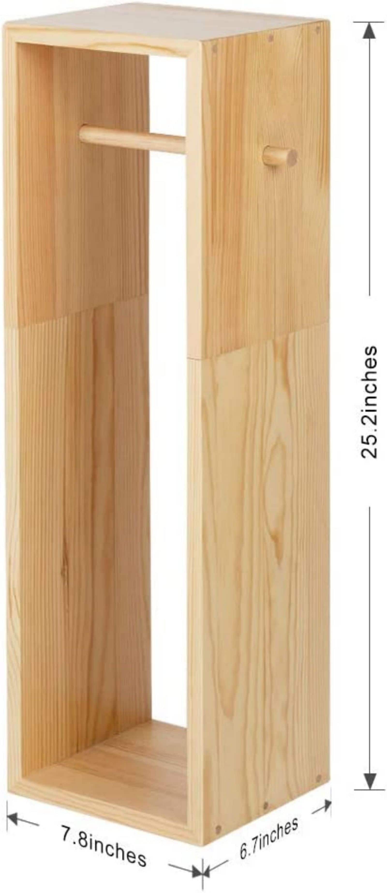 Natural Brown Wood Toilet Paper Holder with 6 Rolls Storage