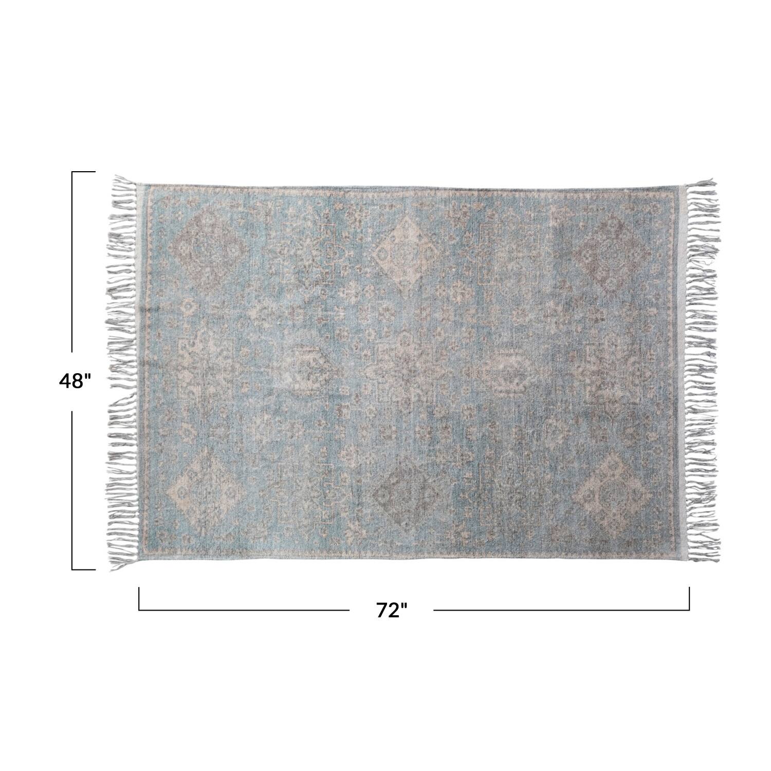 Hello Honey® 4ft. x 6ft. Blue & Cream Cotton Chenille Distressed Print Rug with Fringe