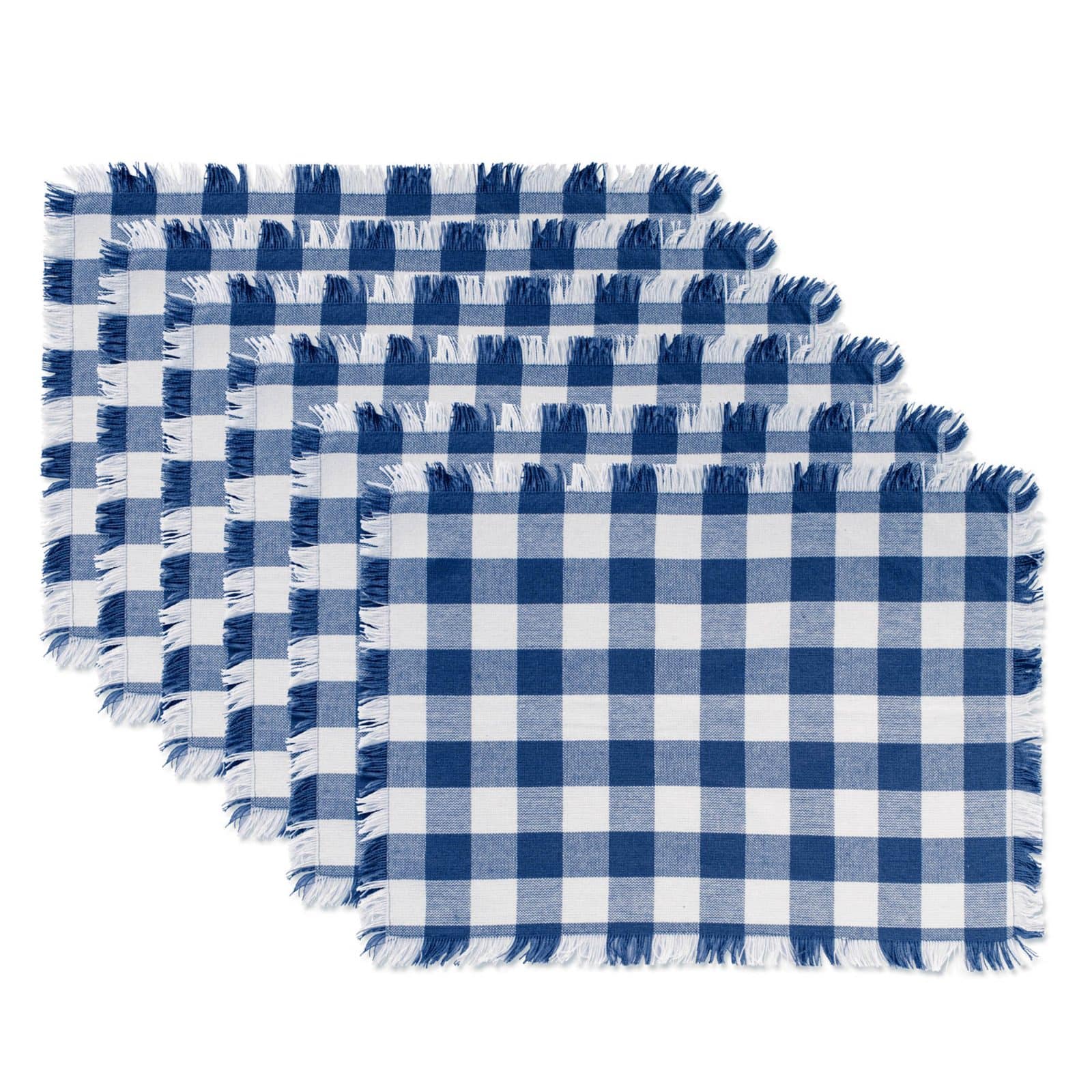 DII® Navy Heavyweight Check Fringed Placemats, 6ct.
