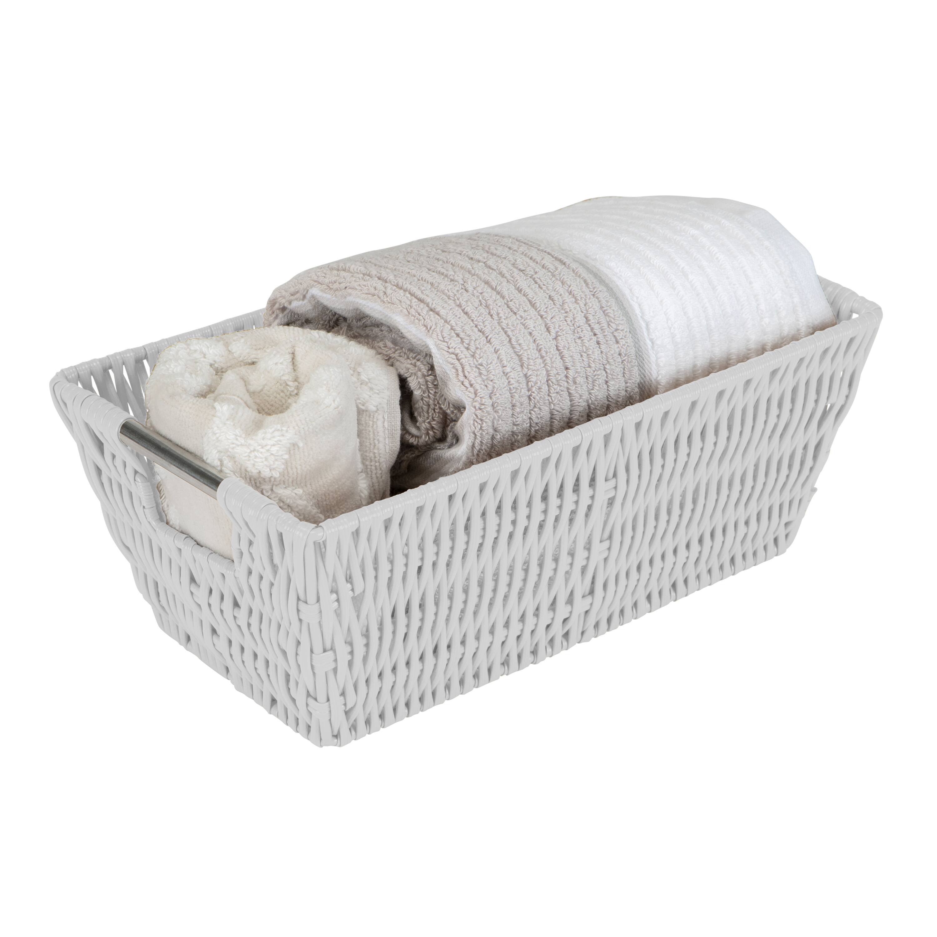 Simplify Small White Shelf Storage Rattan Tote Basket
