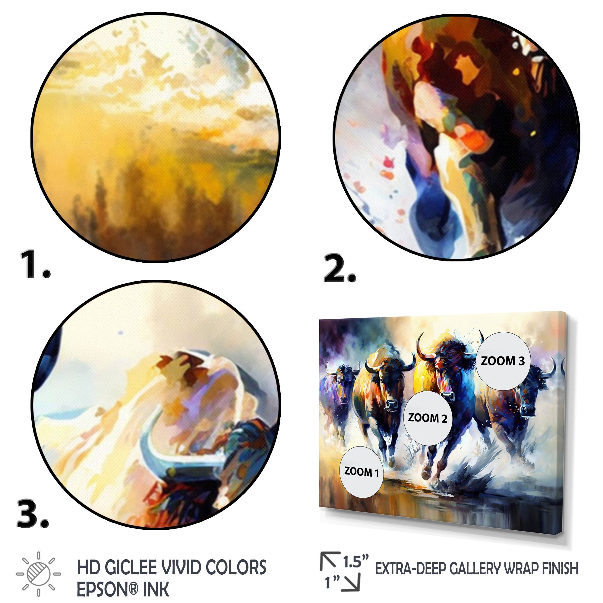 Designart 'Buffalo's Running' Animals Canvas Wall Art