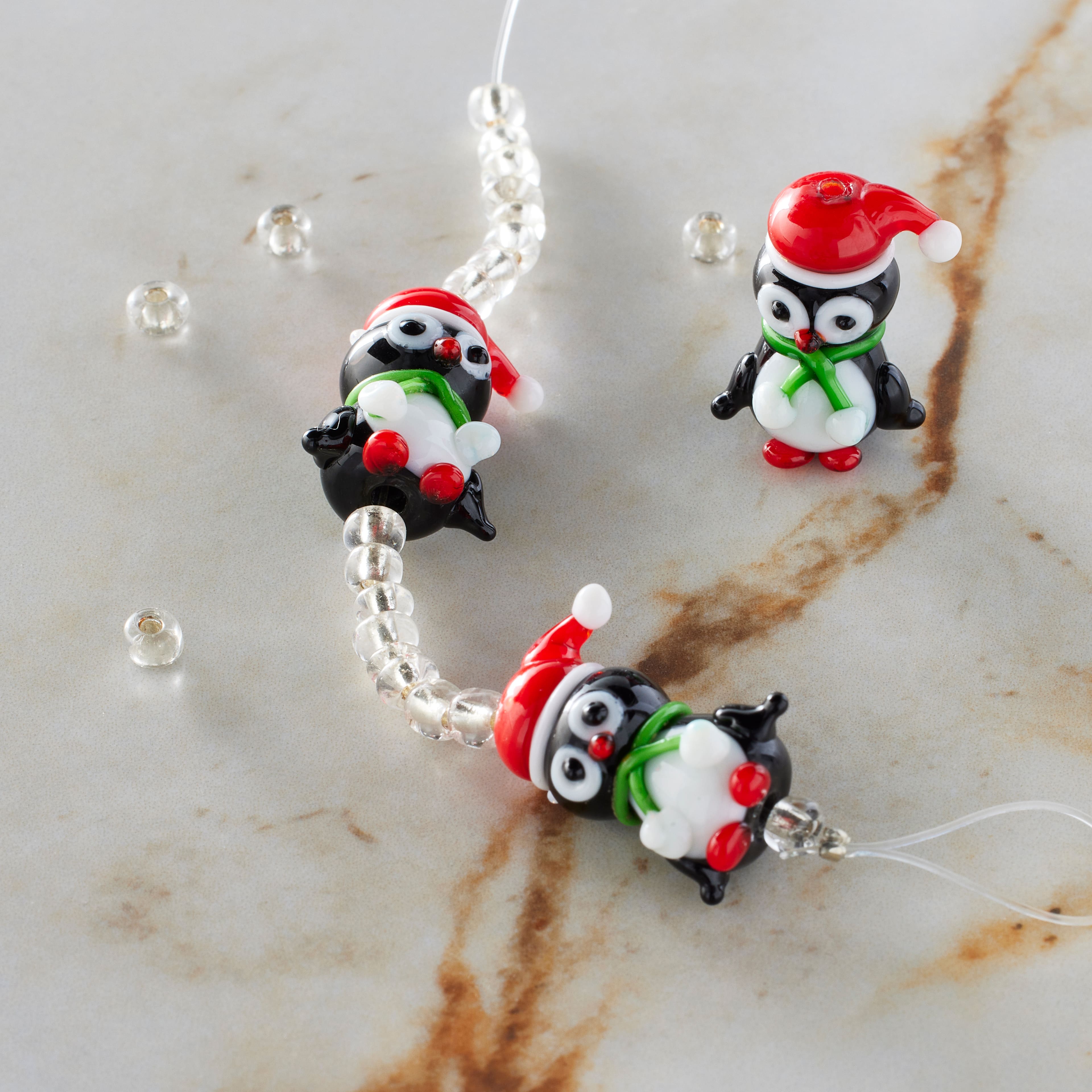 Multicolor Lampwork Glass Christmas Penguin Beads by Bead Landing&#x2122;