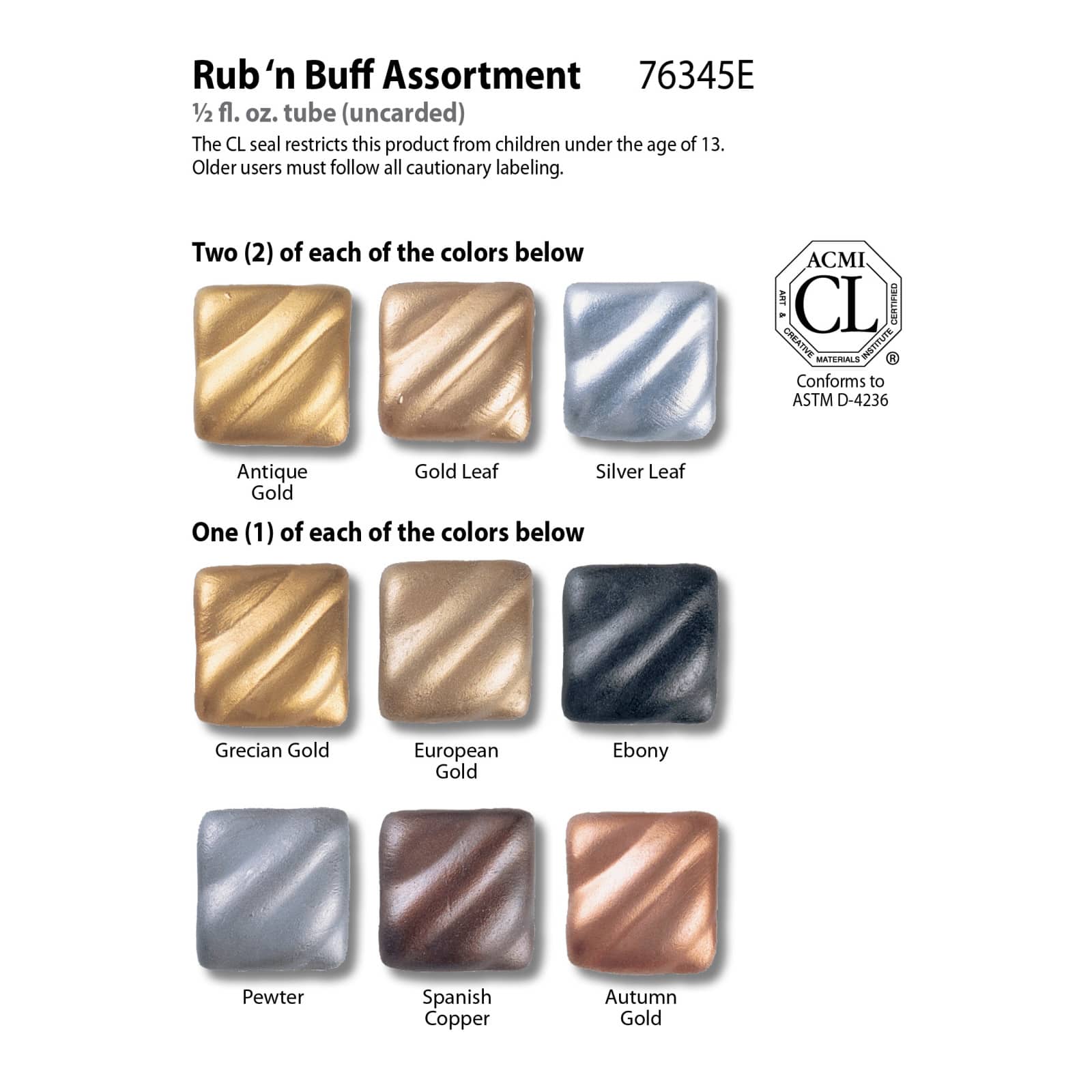 Amaco Rub 'n Buff Metallic Finishes 12 Color Sampler Set
