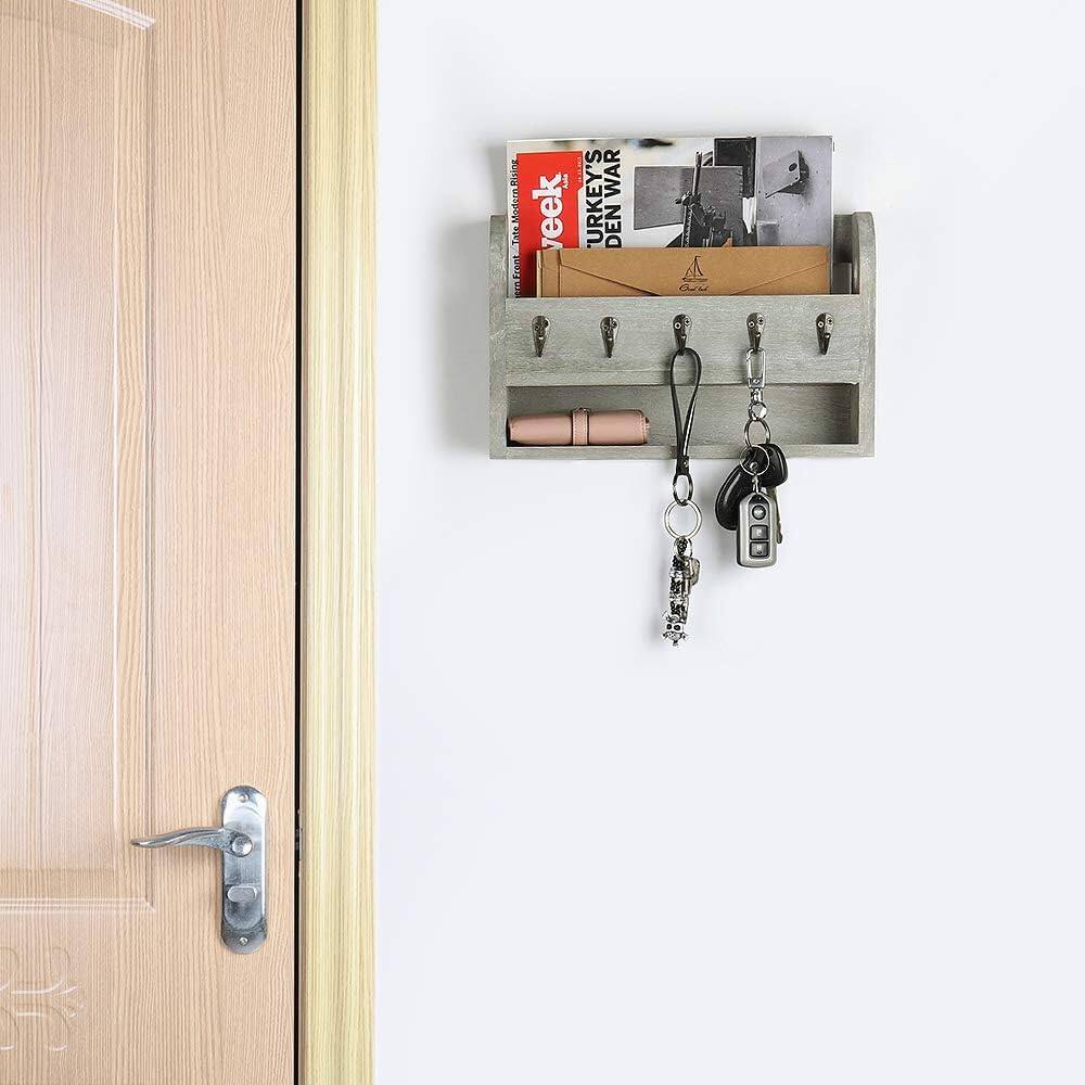 NEX™ Rustic Gray Wood Wall Mounted Mail & Key Holder