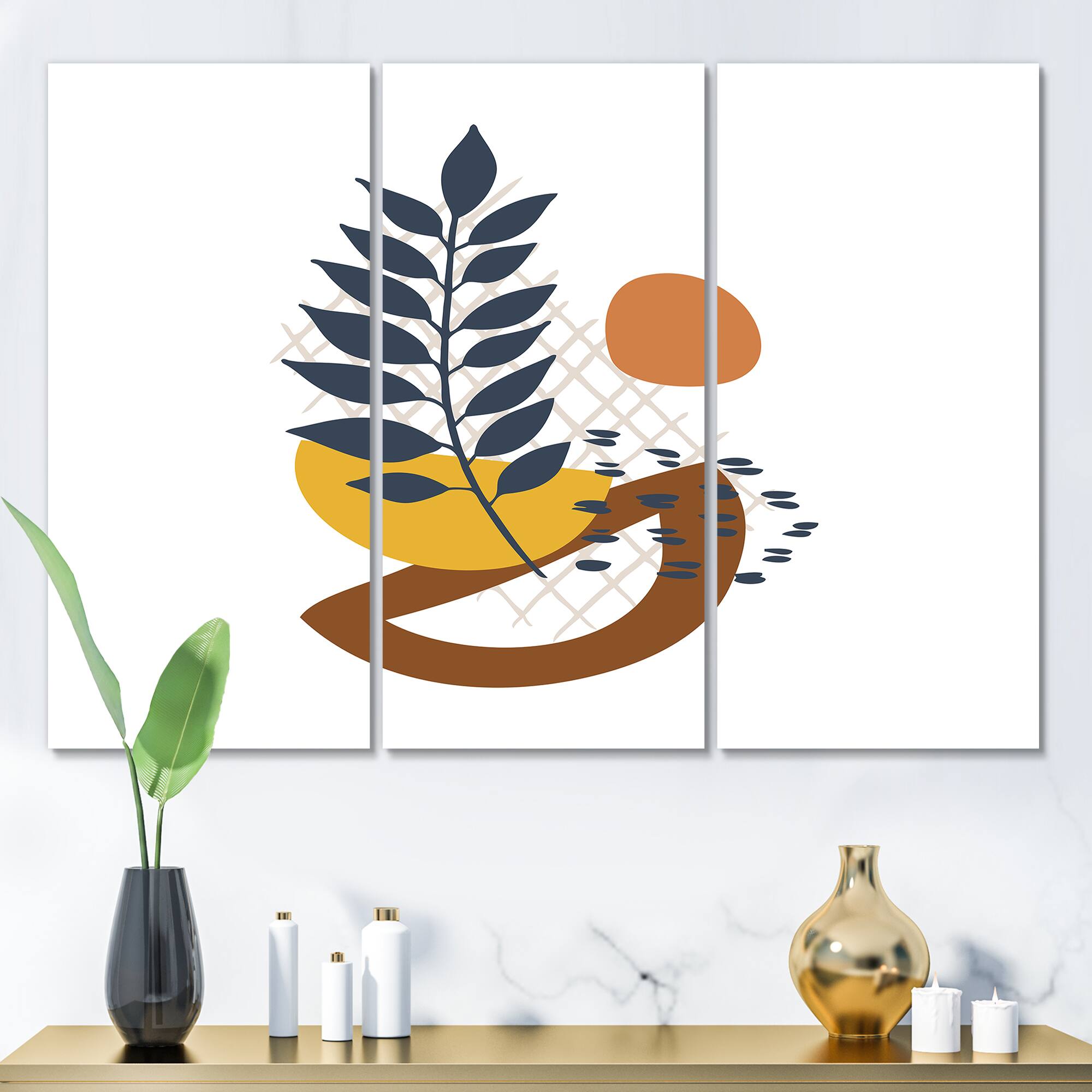 Designart - Elementary Shapes With Abstract Leaves