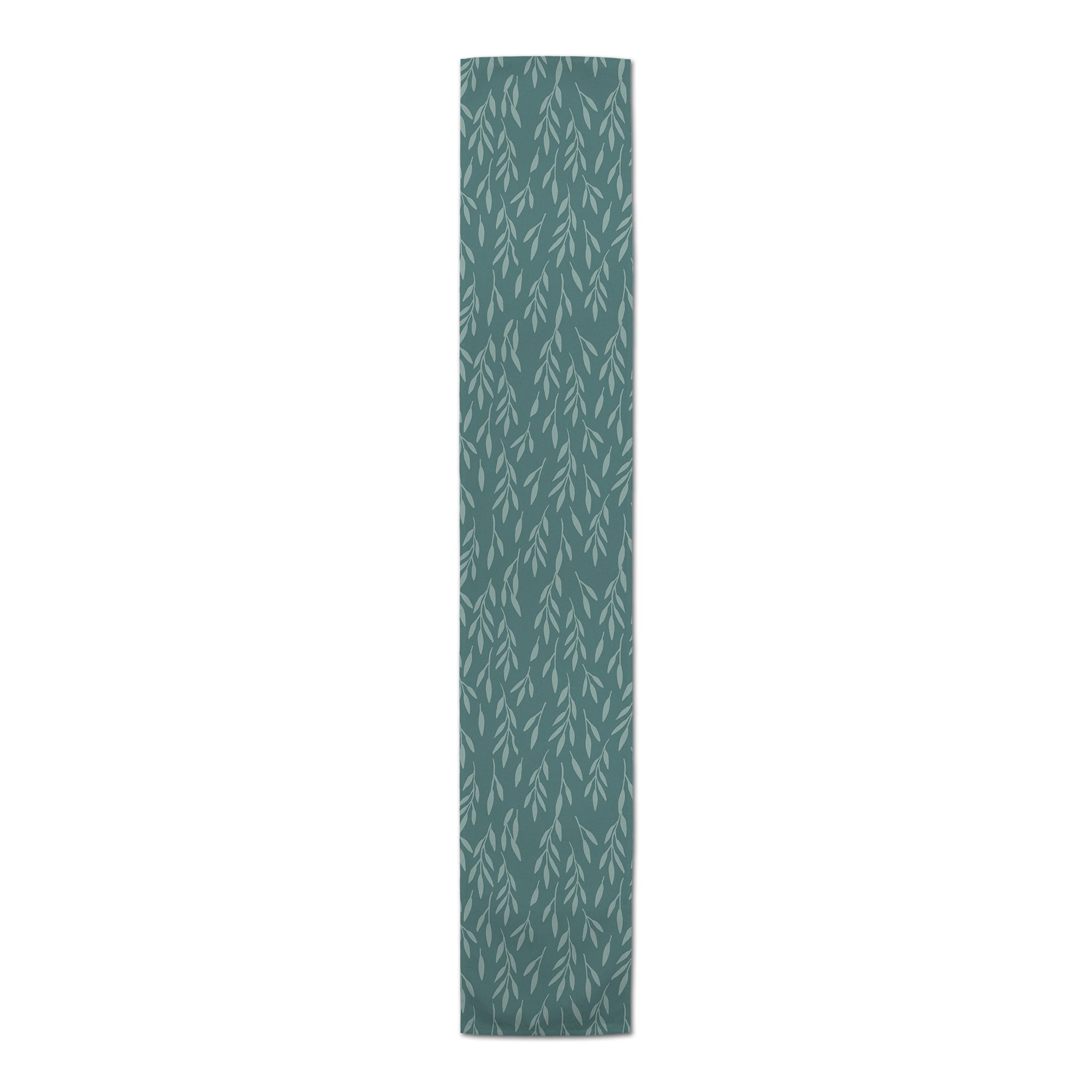 90&#x22; Teal &#x26; Mint Leaves Cotton Twill Table Runner