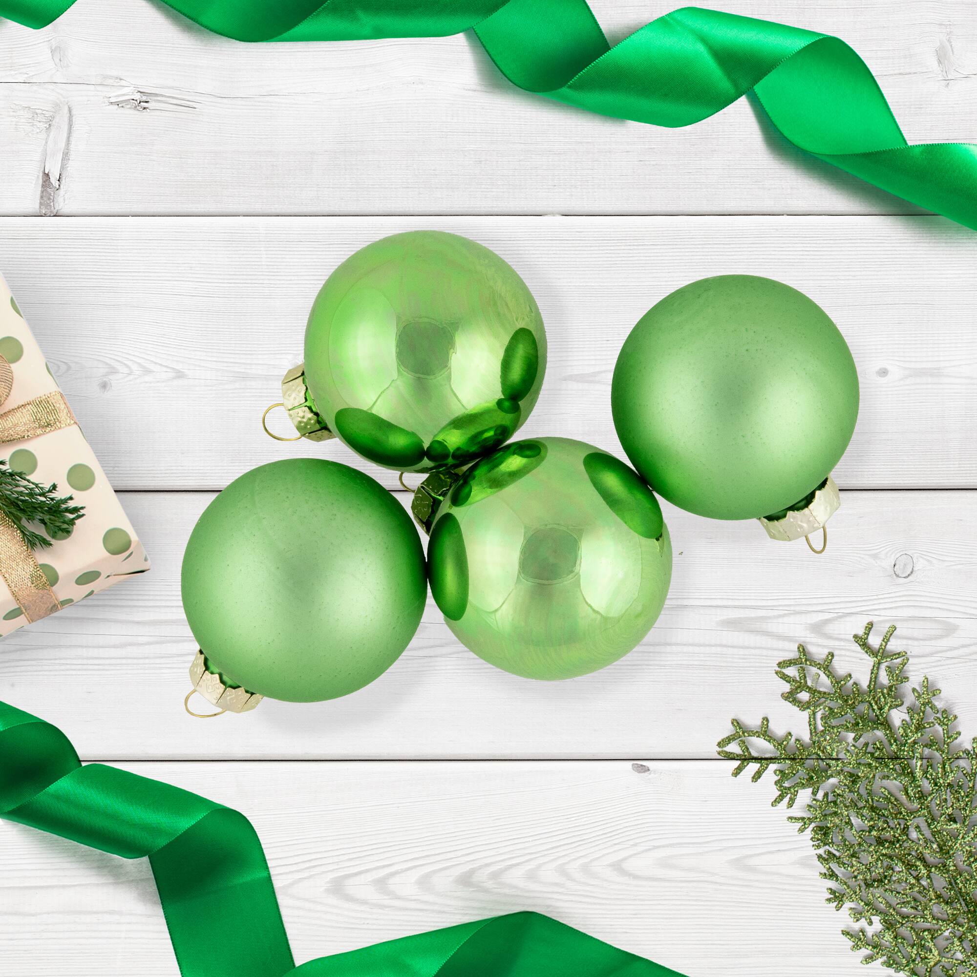 10ct. 2&#x22; Grass Green 2-Finish Glass Ball Ornaments