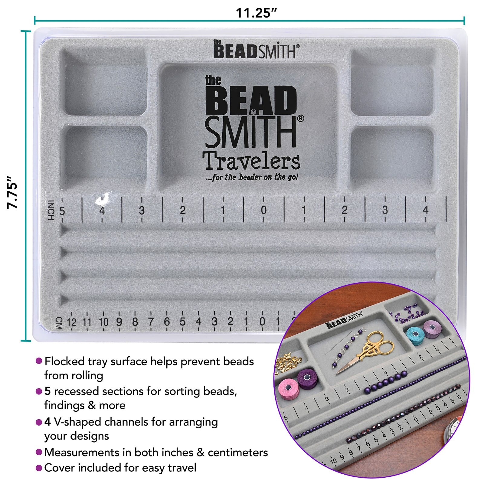 The Beadsmith® Travelers Bead Board With Lid, 7.75 x 11.25