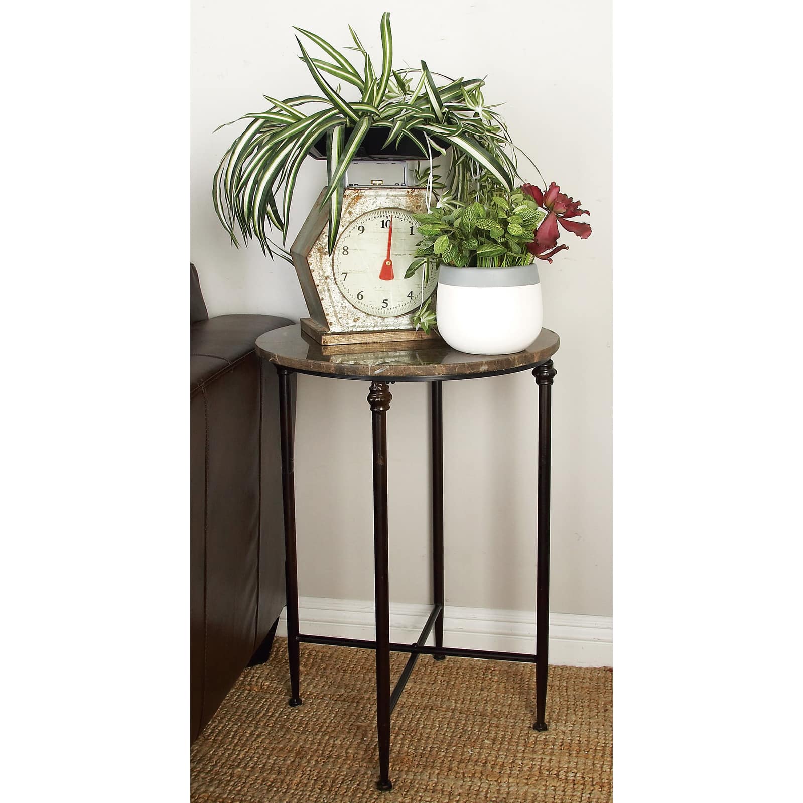 2ft. Black Iron & Brown Marble Traditional Accent Table Accent & End