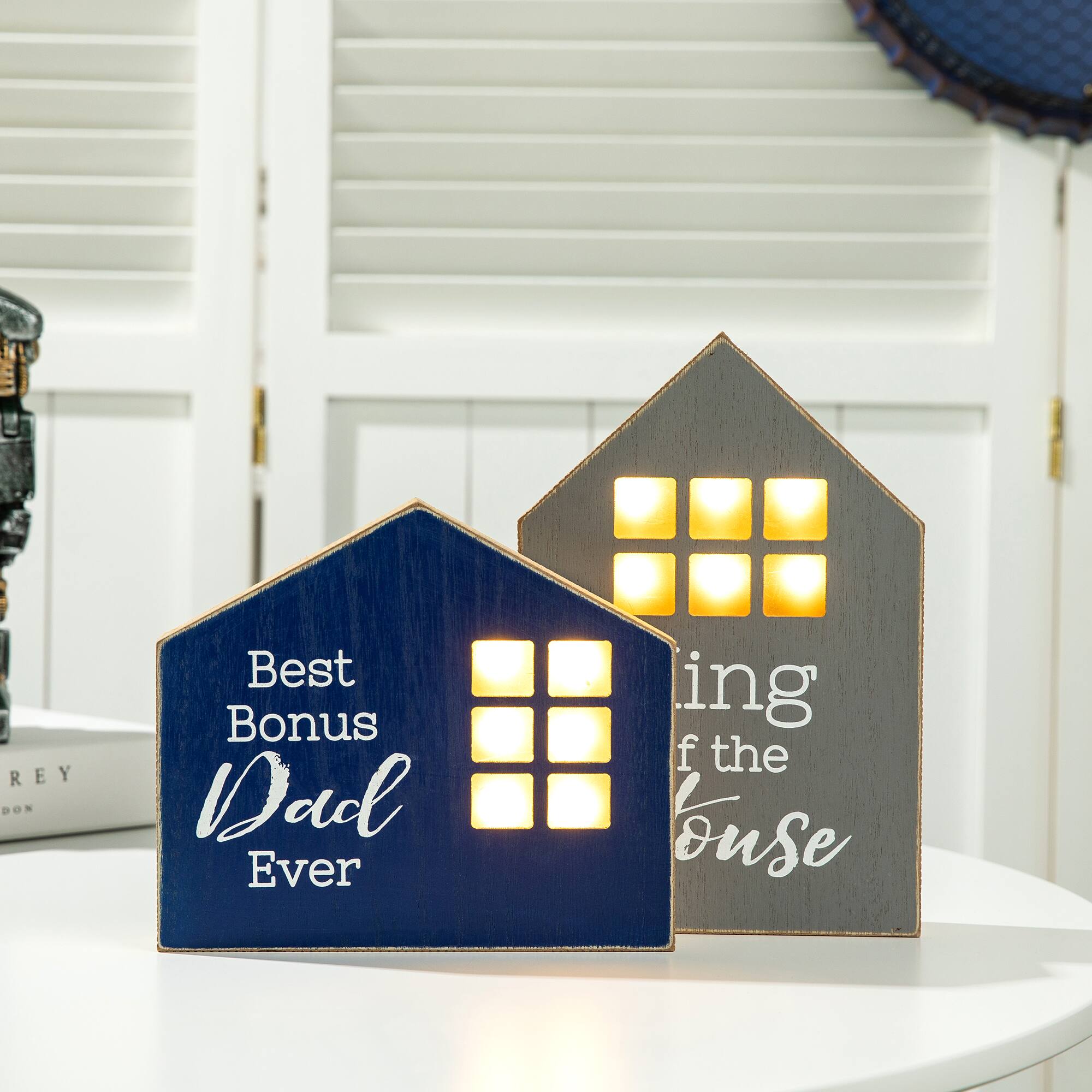 Glitzhome® Lighted Father's Day Table Block Sign Set