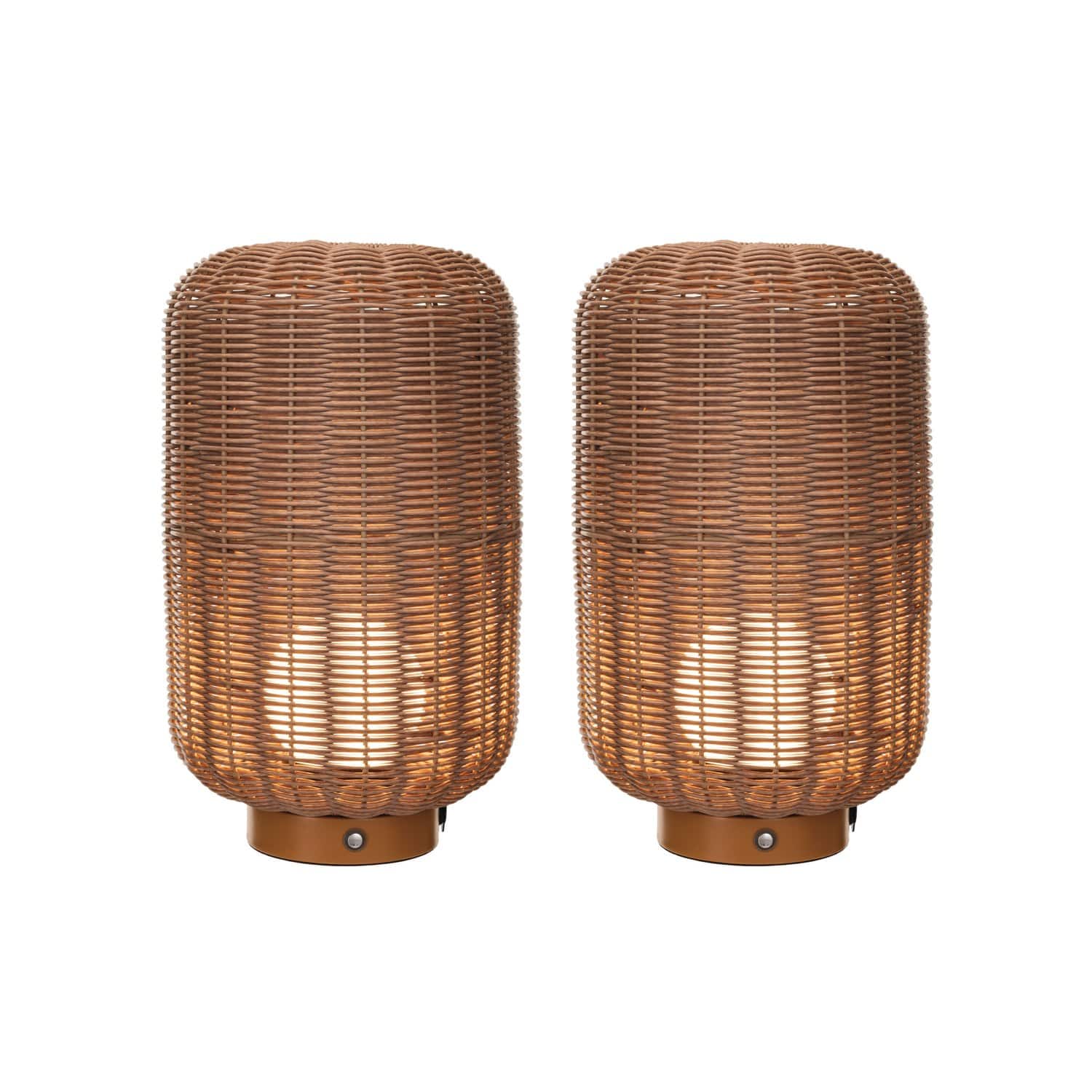 Hello Honey® 14.25" Natural Plastic & Woven Rattan LED Lamp, 2ct.