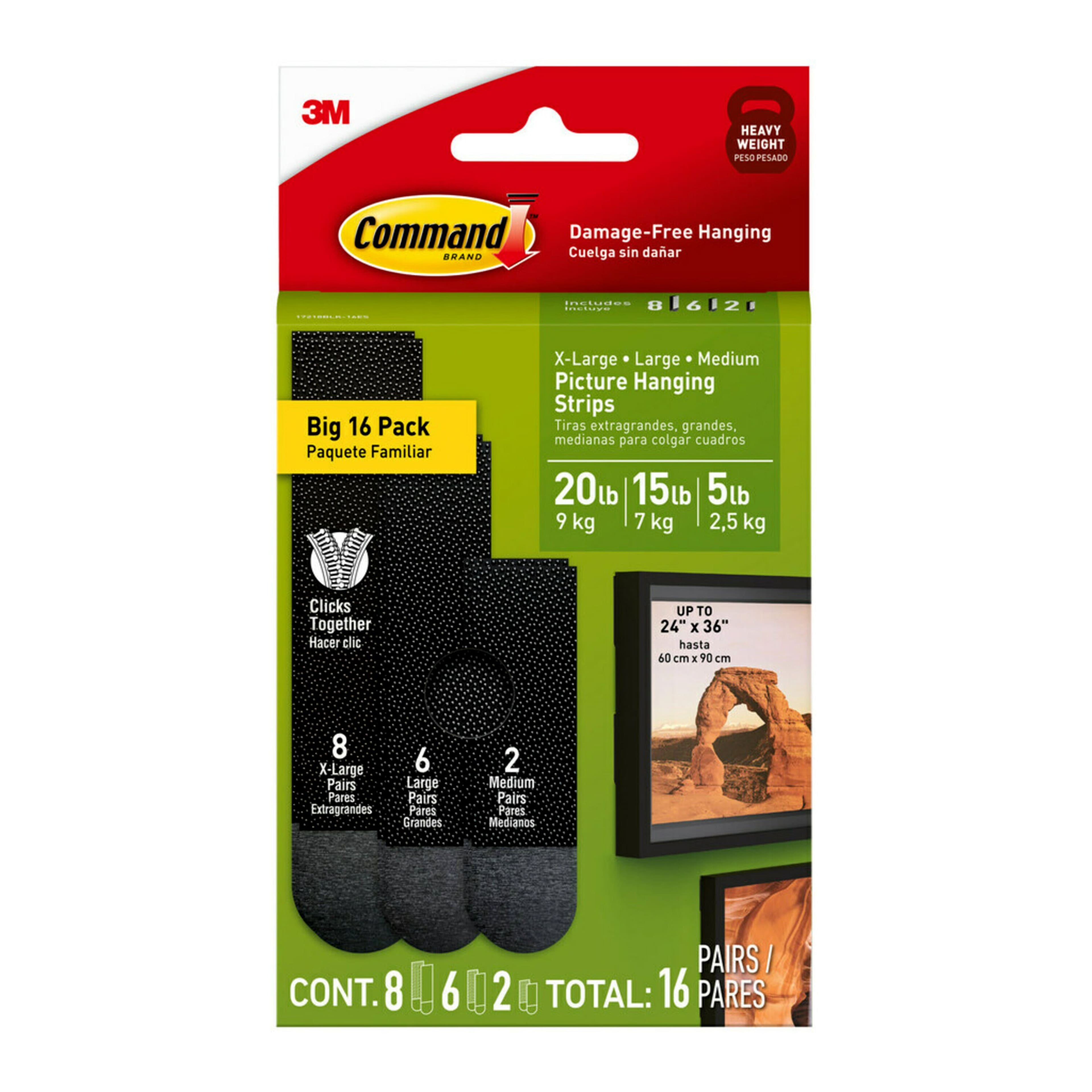 8 Packs: 16 ct. (128 total) 3M Command™ Black Picture Hanging Strip Mixed  Pack