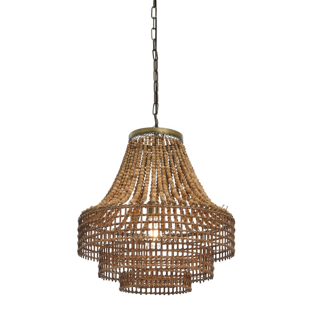 Hello Honey&#xAE; 23.5&#x22; Metal, Rattan and Wood Bead Chandelier