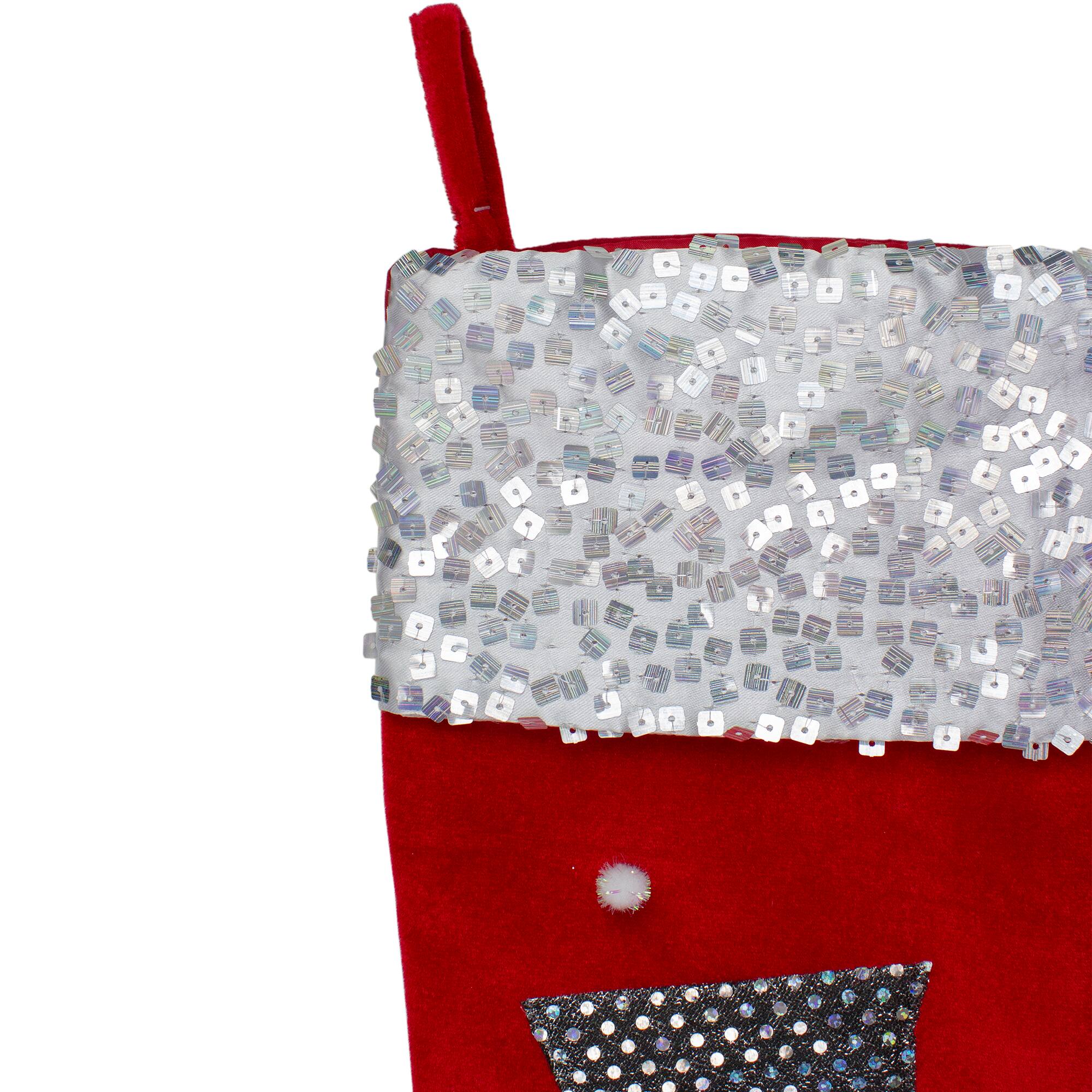 20.5" Red Snowman Christmas Stocking with Sequined Cuff